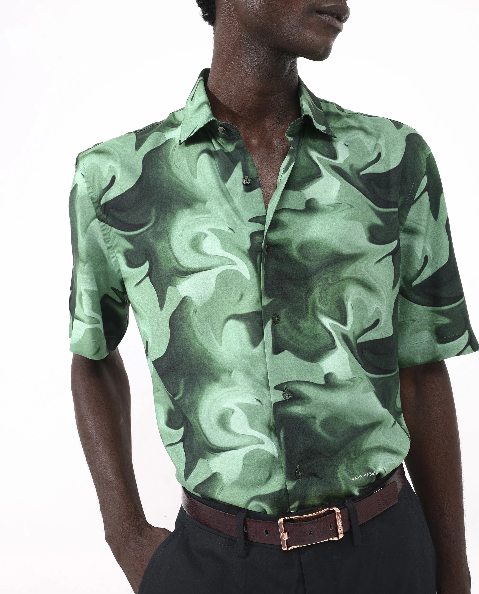 Rare Rabbit Men's Propus Pastel Green Viscose Abstract Print Boxy Fit Half Sleeve Collared Shirt - Image 4