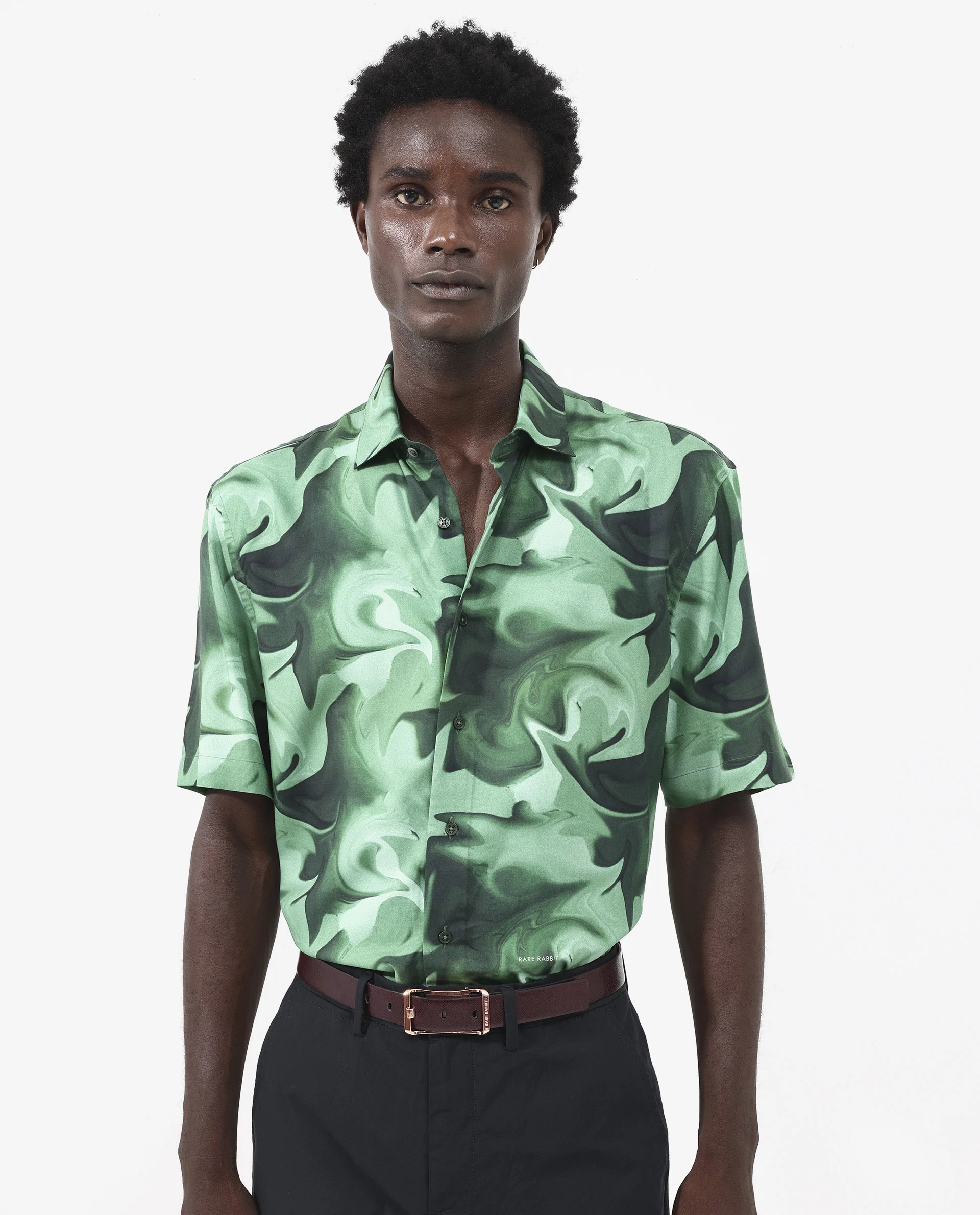 Rare Rabbit Men's Propus Pastel Green Viscose Abstract Print Boxy Fit Half Sleeve Collared Shirt - Image 6
