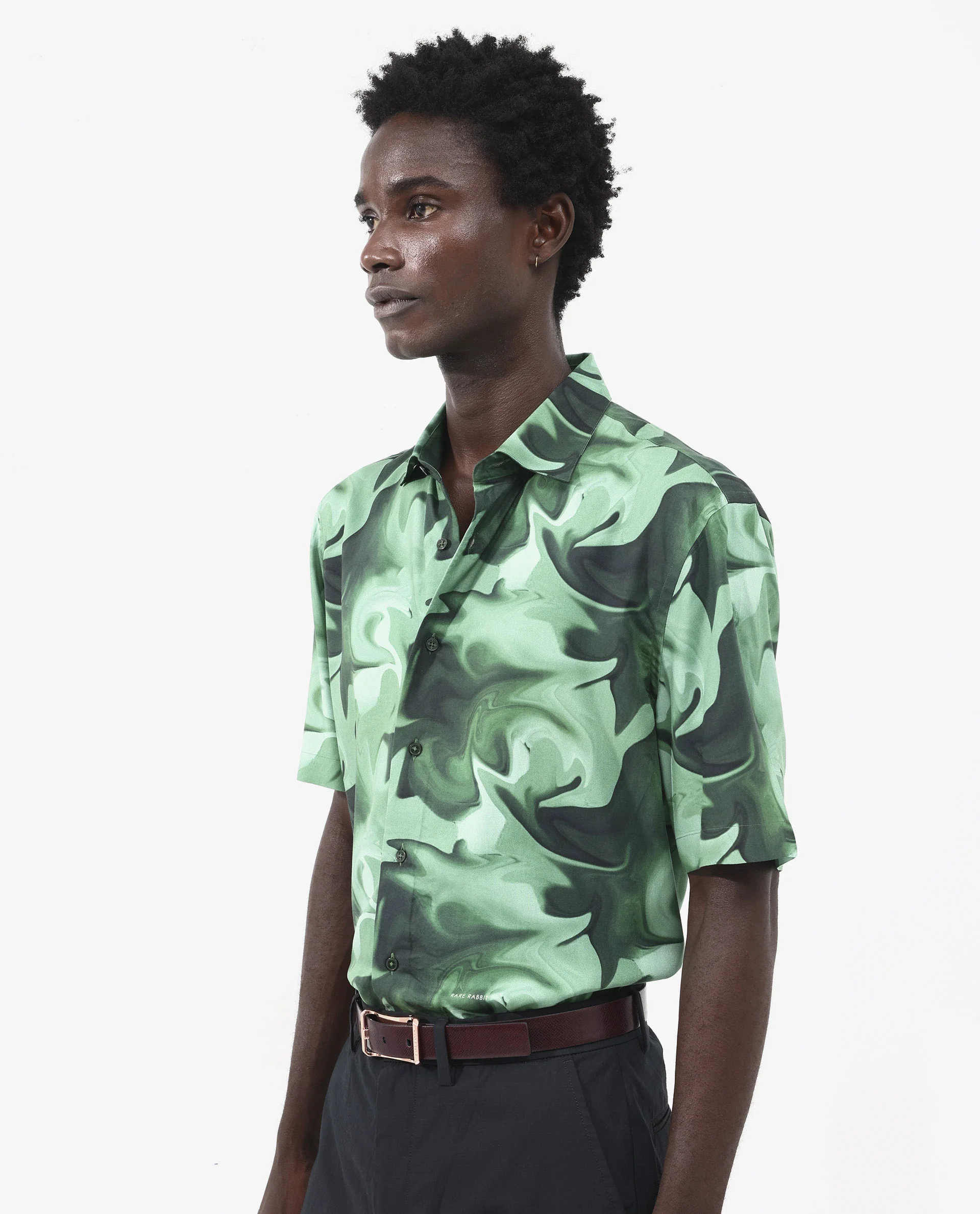 Rare Rabbit Men's Propus Pastel Green Viscose Abstract Print Boxy Fit Half Sleeve Collared Shirt - Image 7