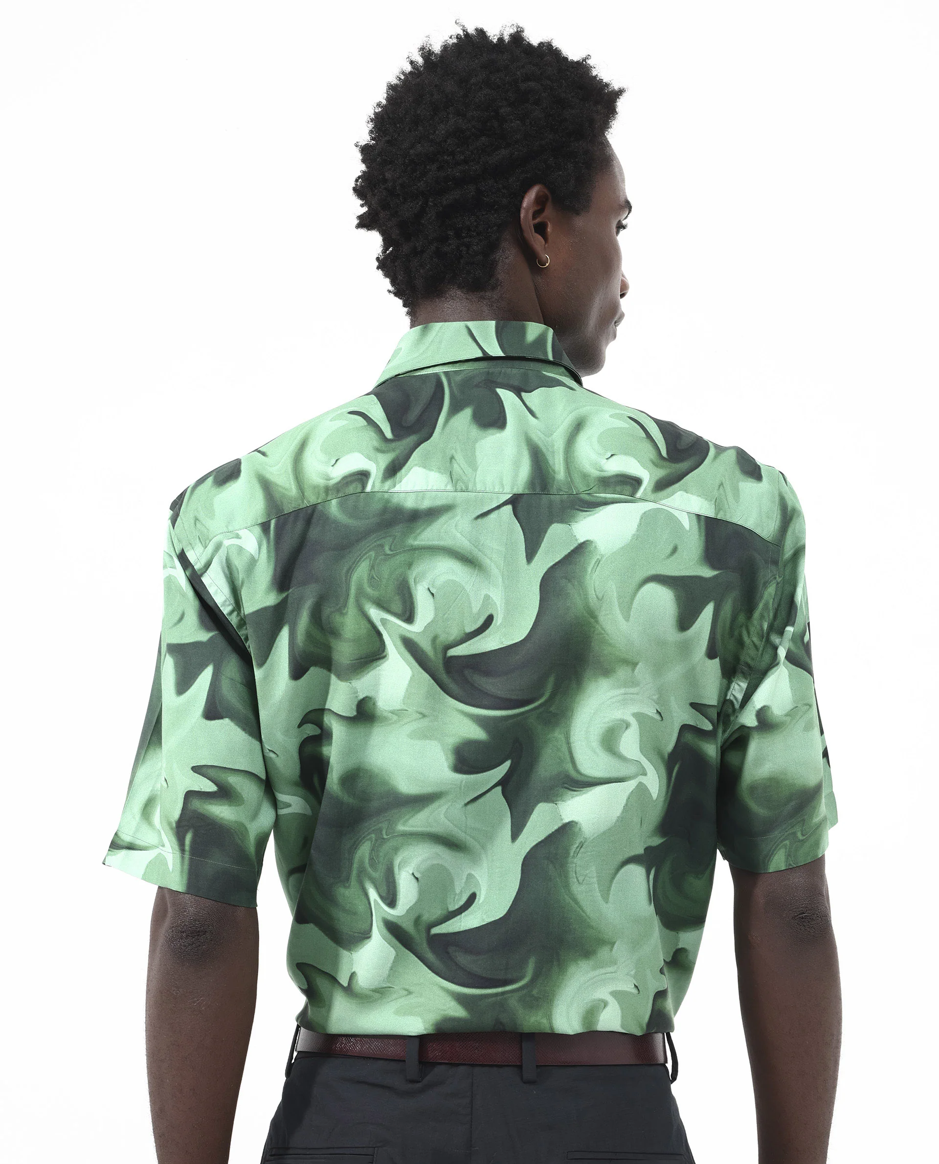 Rare Rabbit Men's Propus Pastel Green Viscose Abstract Print Boxy Fit Half Sleeve Collared Shirt - Image 8