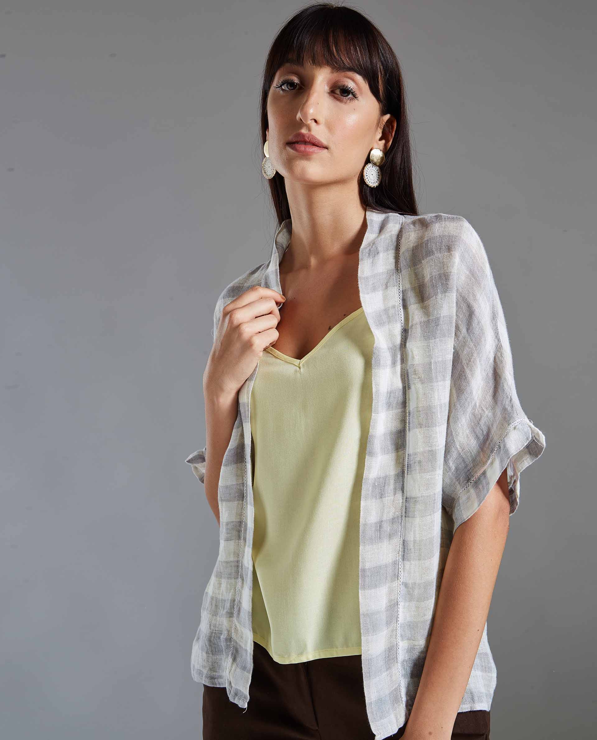 Rareism Women Prose Grey Shrug Short Sleeves