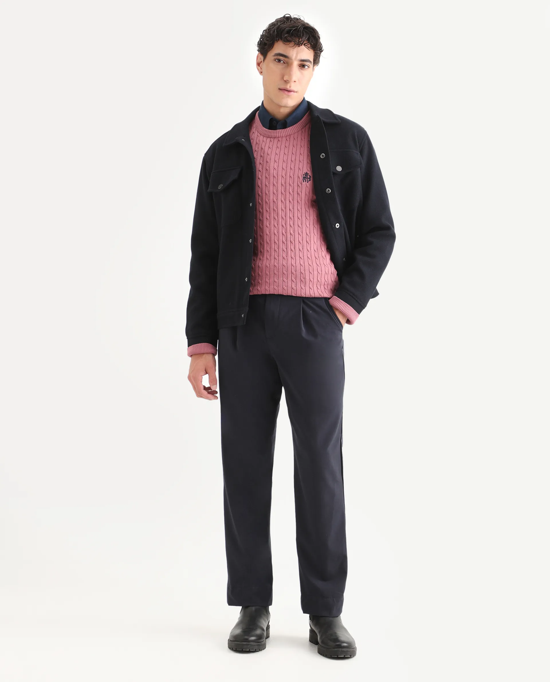 Rare Rabbit Men's Plain Regular Fit Full Sleeve Crew Neck Sweater - Image 2