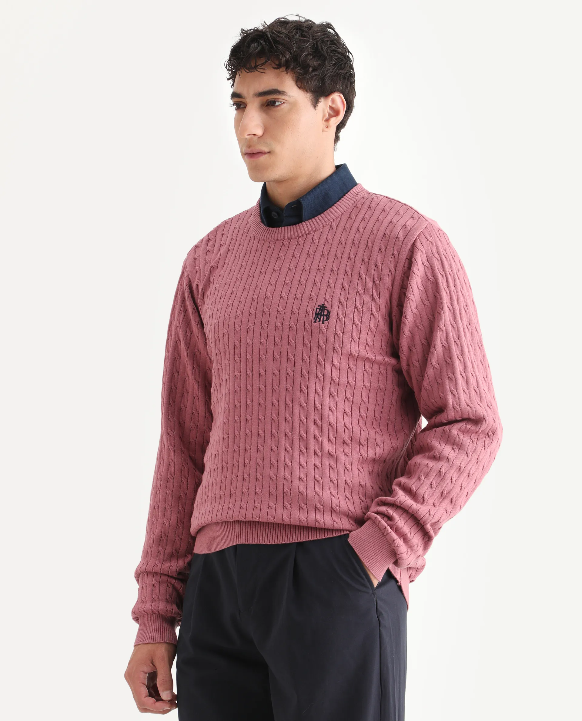 Rare Rabbit Men's Plain Regular Fit Full Sleeve Crew Neck Sweater - Image 4
