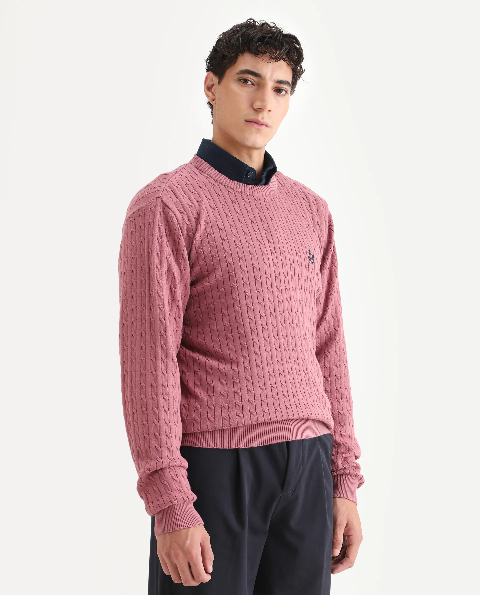 Rare Rabbit Men's Plain Regular Fit Full Sleeve Crew Neck Sweater - Image 5