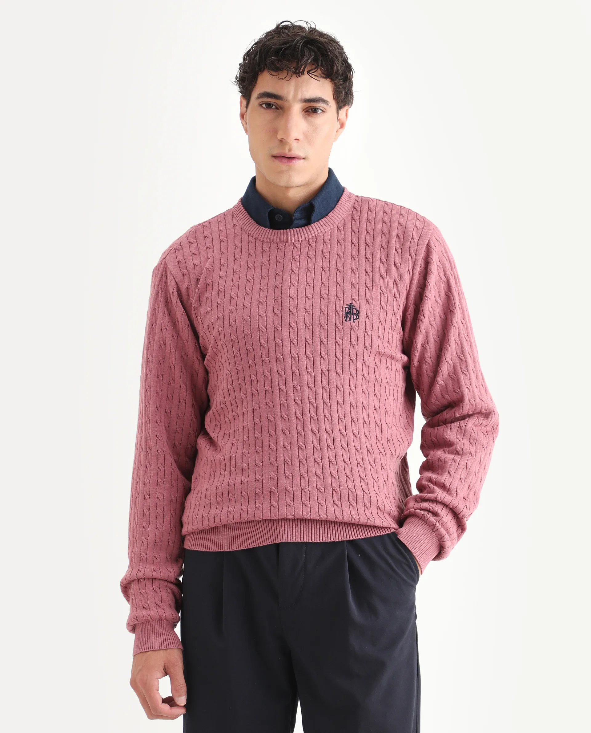 Rare Rabbit Men's Plain Regular Fit Full Sleeve Crew Neck Sweater - Image 6