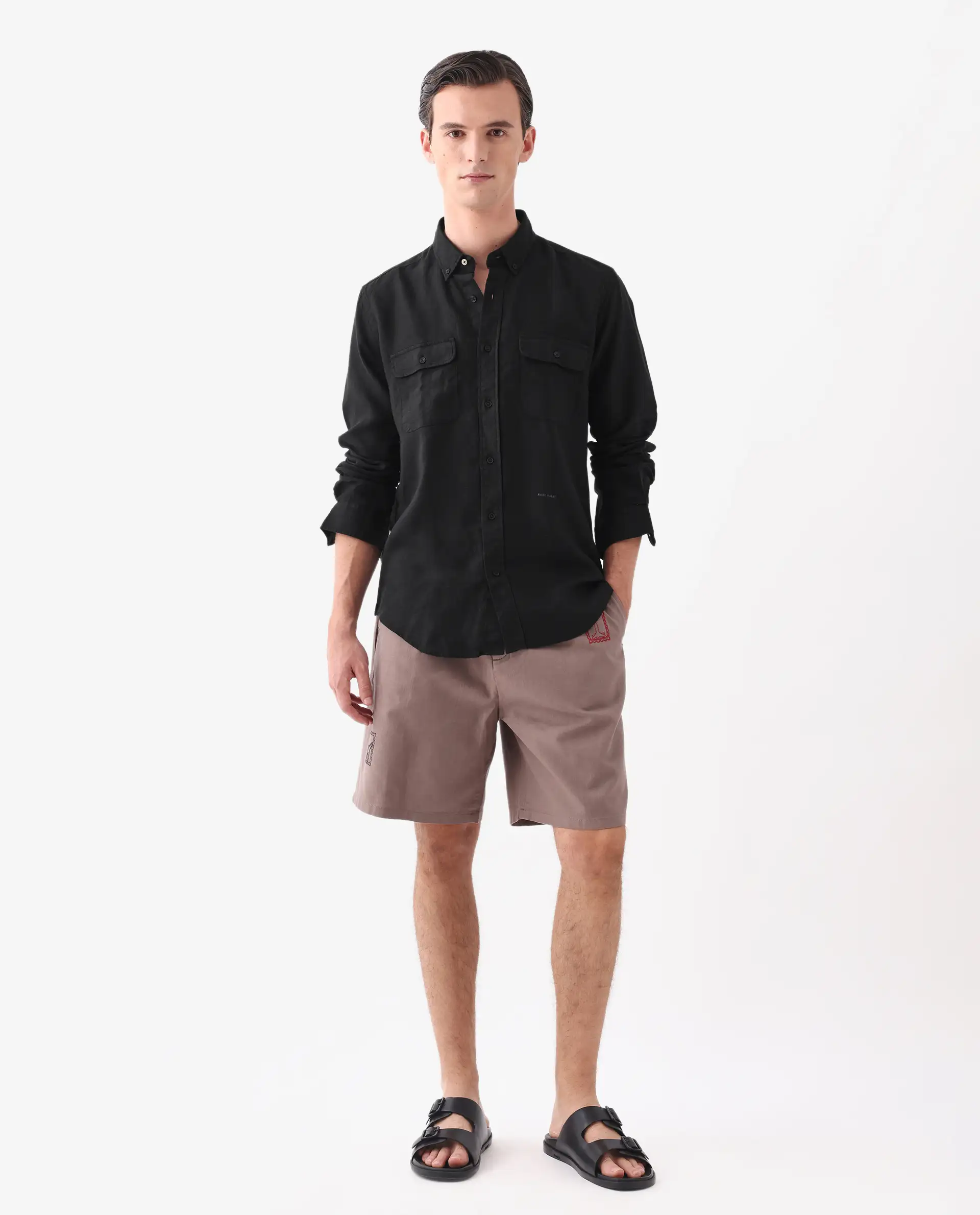 Rare Rabbit Men's Proto Black 100% Linen Plain Regular Fit Full Sleeve Collared Shirt - Image 2