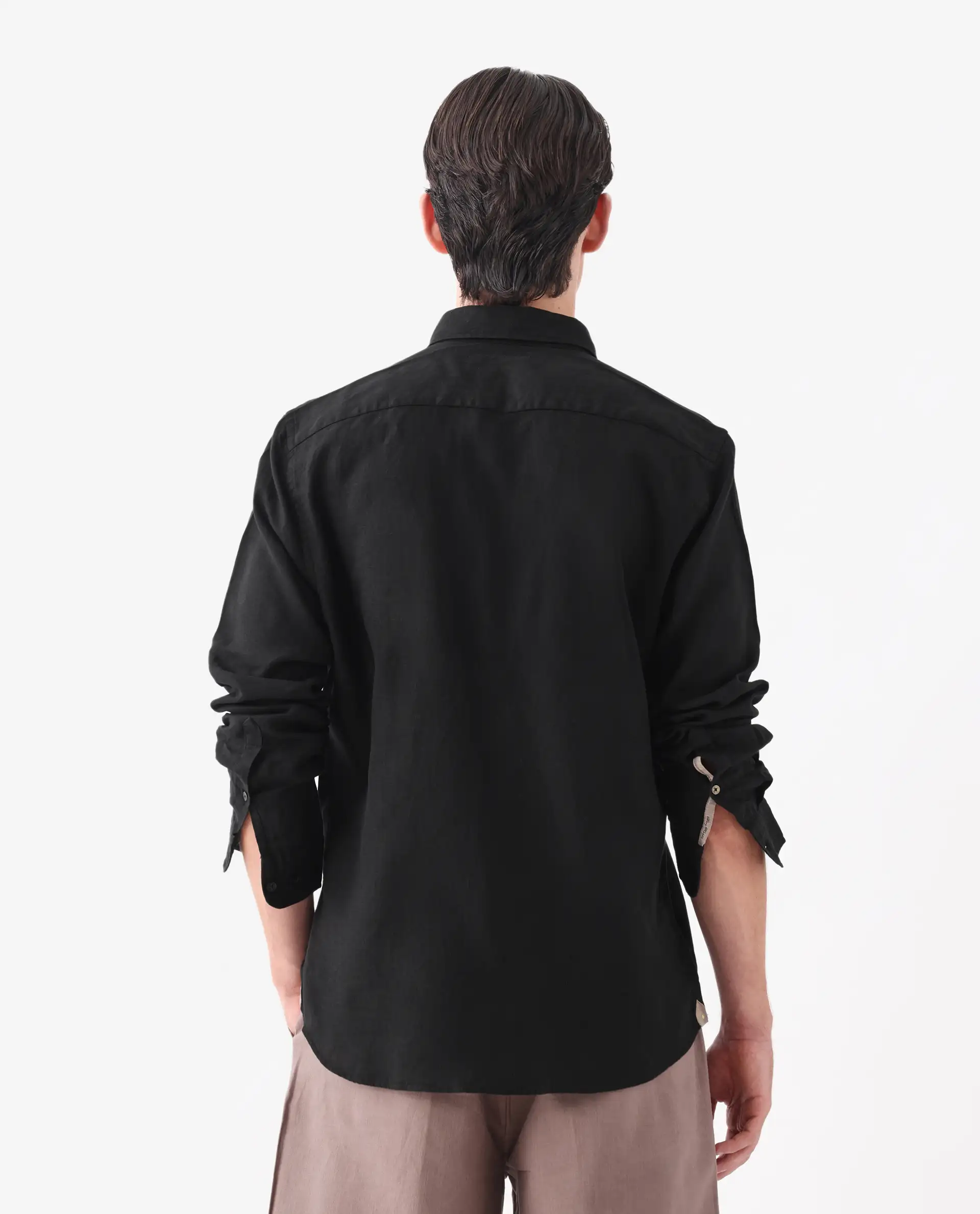 Rare Rabbit Men's Proto Black 100% Linen Plain Regular Fit Full Sleeve Collared Shirt - Image 4
