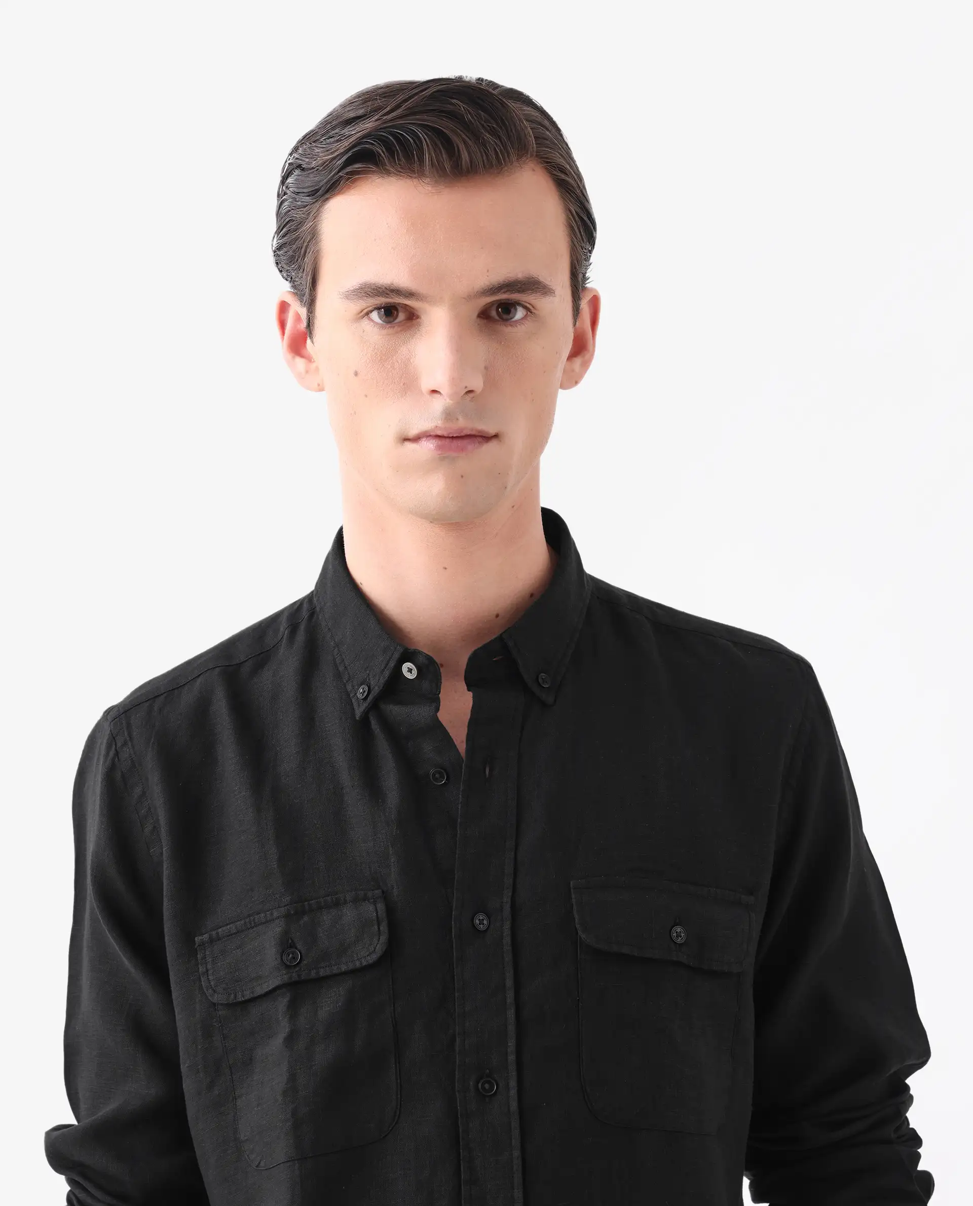 Rare Rabbit Men's Proto Black 100% Linen Plain Regular Fit Full Sleeve Collared Shirt - Image 7