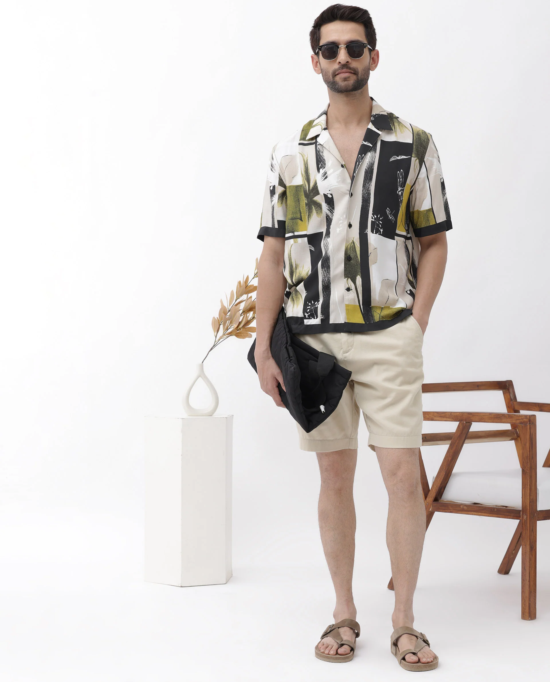 Rare Rabbit Men's Prunos Beige Viscose Floral Print Boxy Fit Half Sleeve Cuban Collar Shirt - Image 4