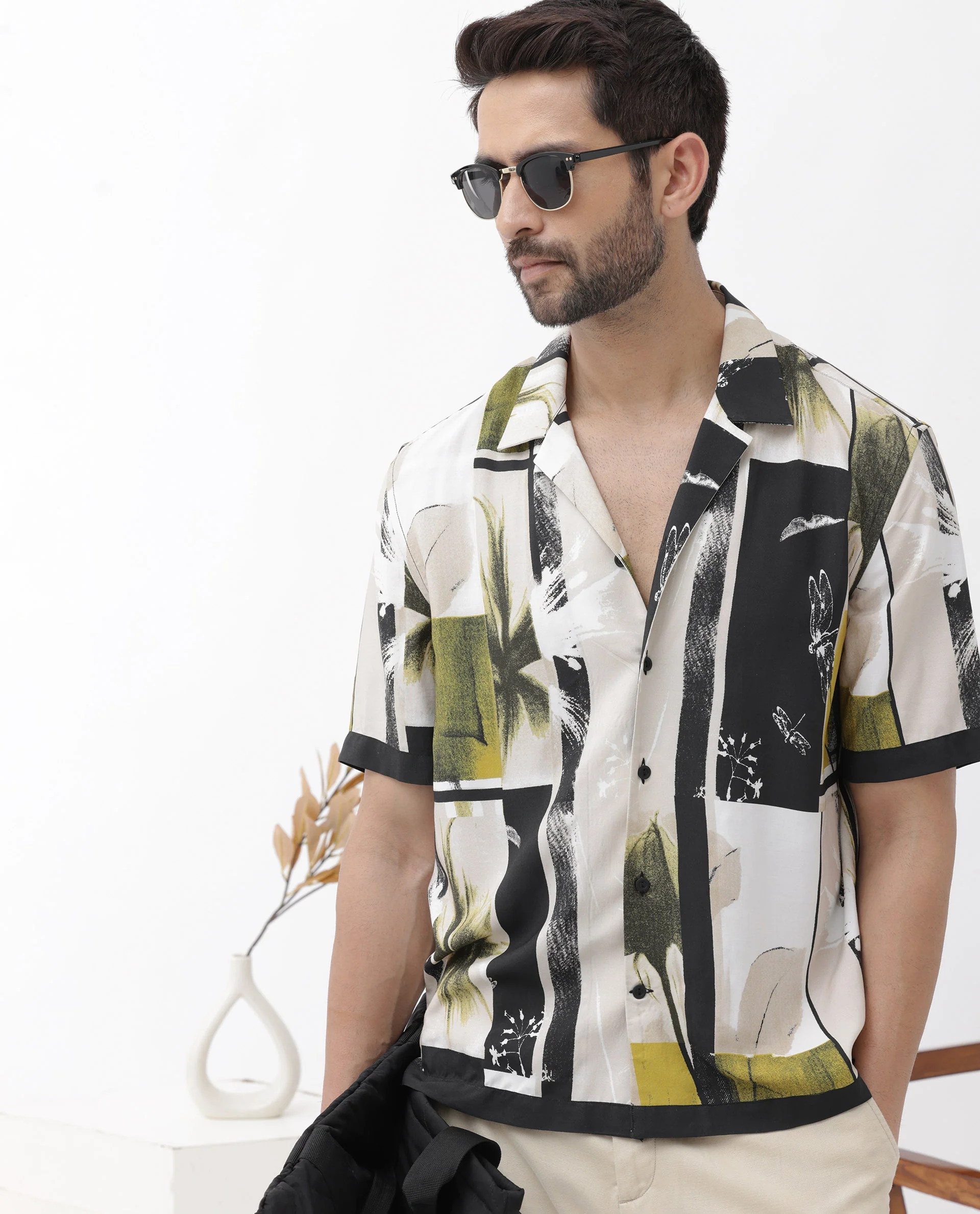 Rare Rabbit Men's Prunos Beige Viscose Floral Print Boxy Fit Half Sleeve Cuban Collar Shirt - Image 5