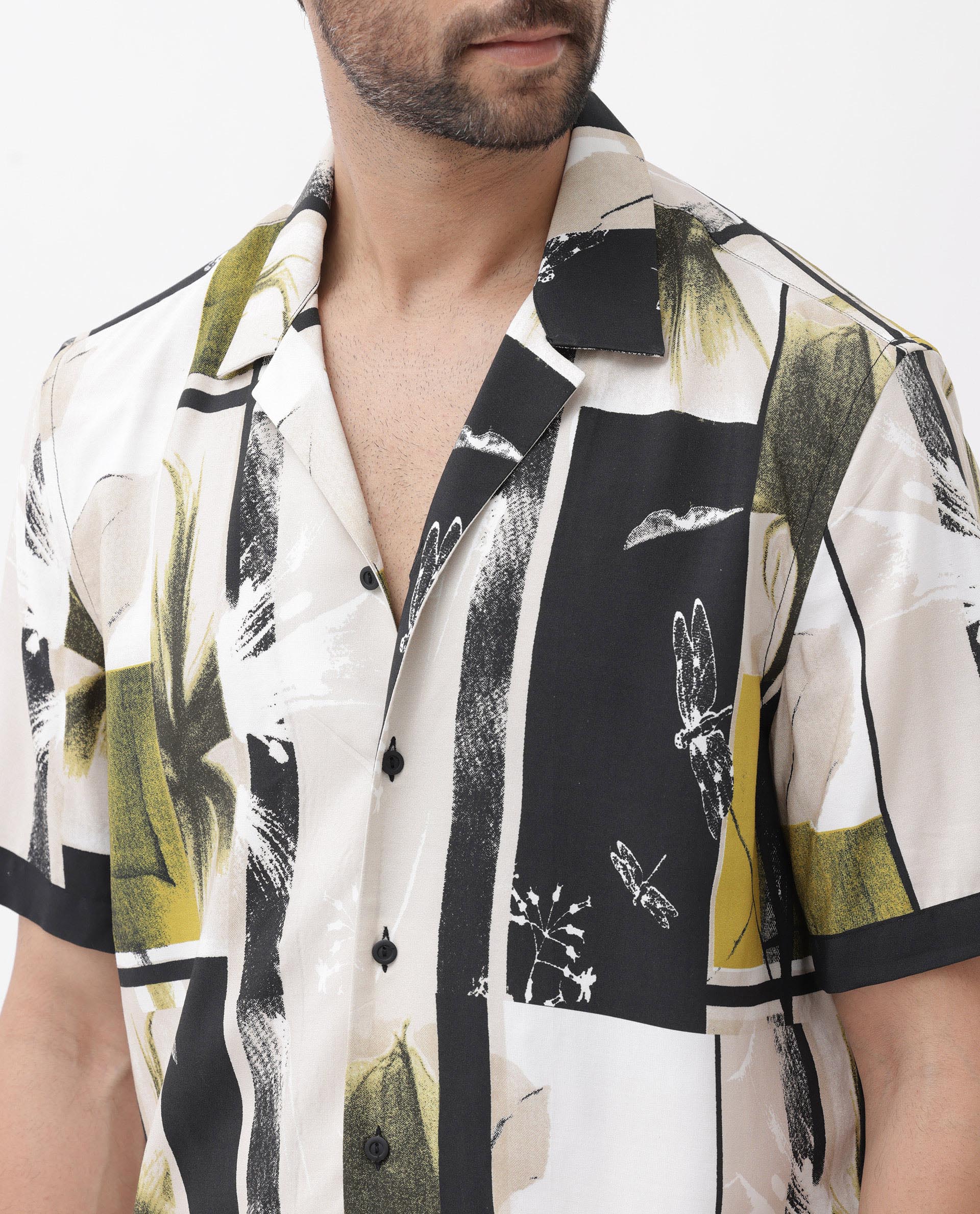 Rare Rabbit Men's Prunos Beige Viscose Floral Print Boxy Fit Half Sleeve Cuban Collar Shirt - Image 6