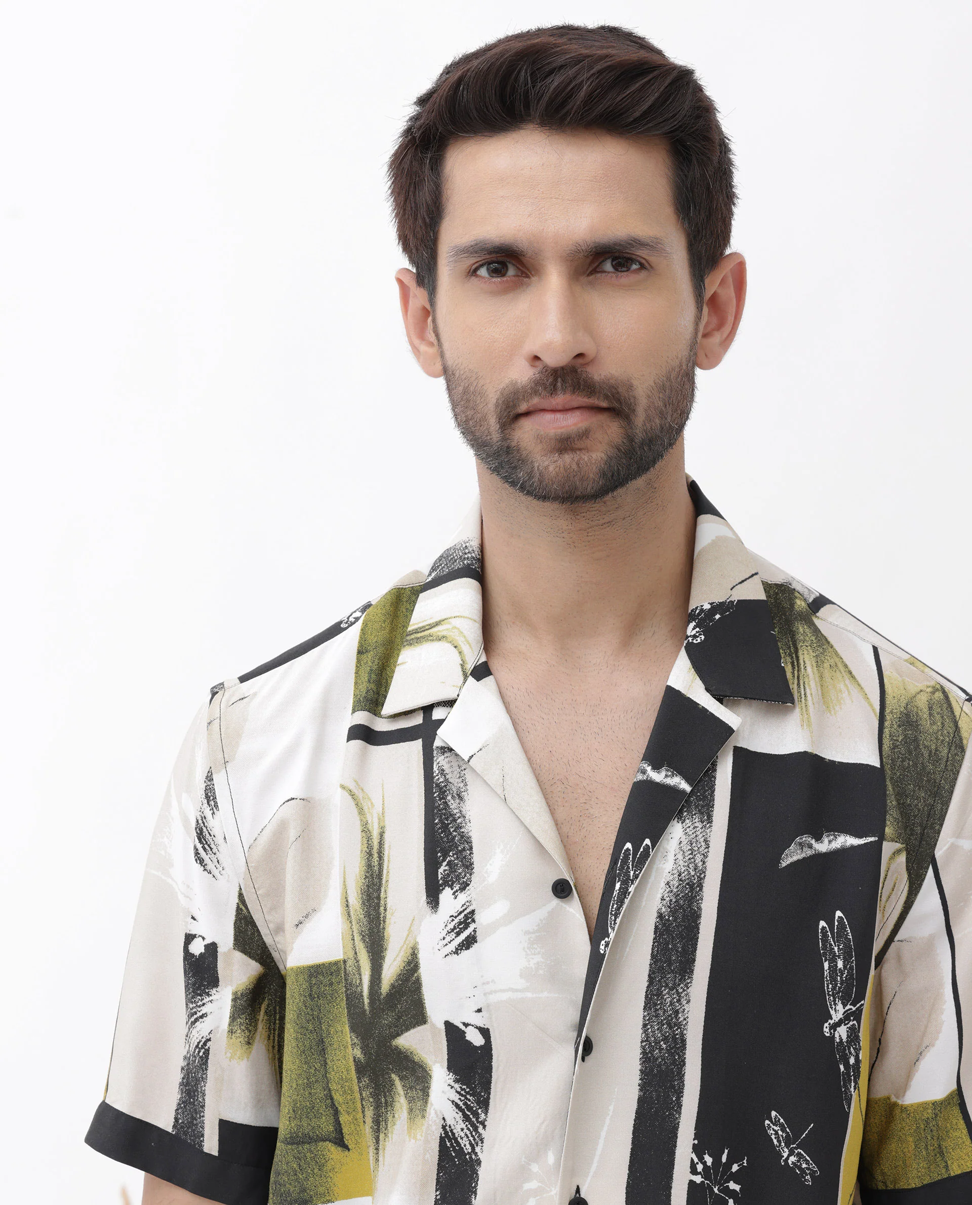 Rare Rabbit Men's Prunos Beige Viscose Floral Print Boxy Fit Half Sleeve Cuban Collar Shirt - Image 7