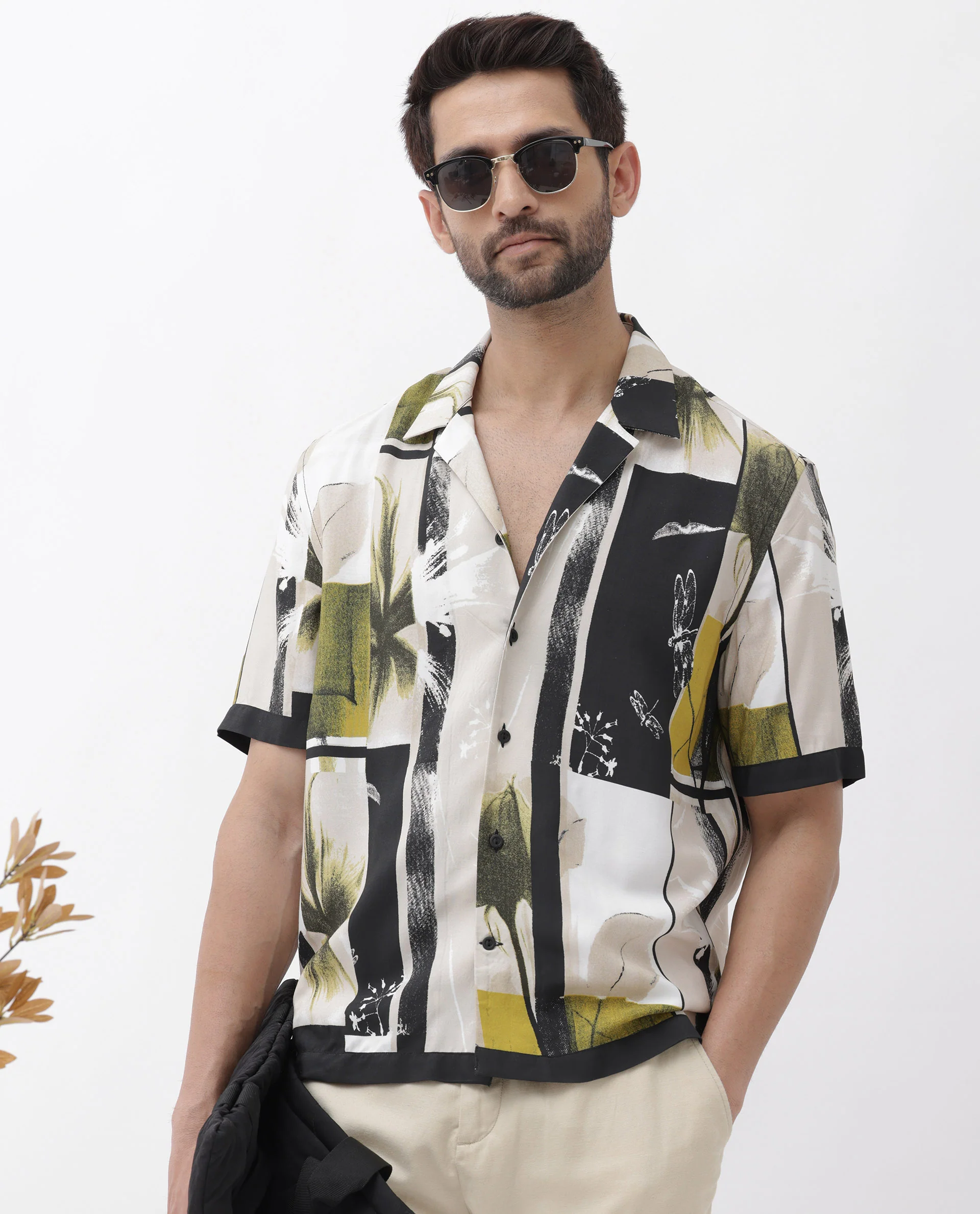 Rare Rabbit Men's Prunos Beige Viscose Floral Print Boxy Fit Half Sleeve Cuban Collar Shirt - Image 9