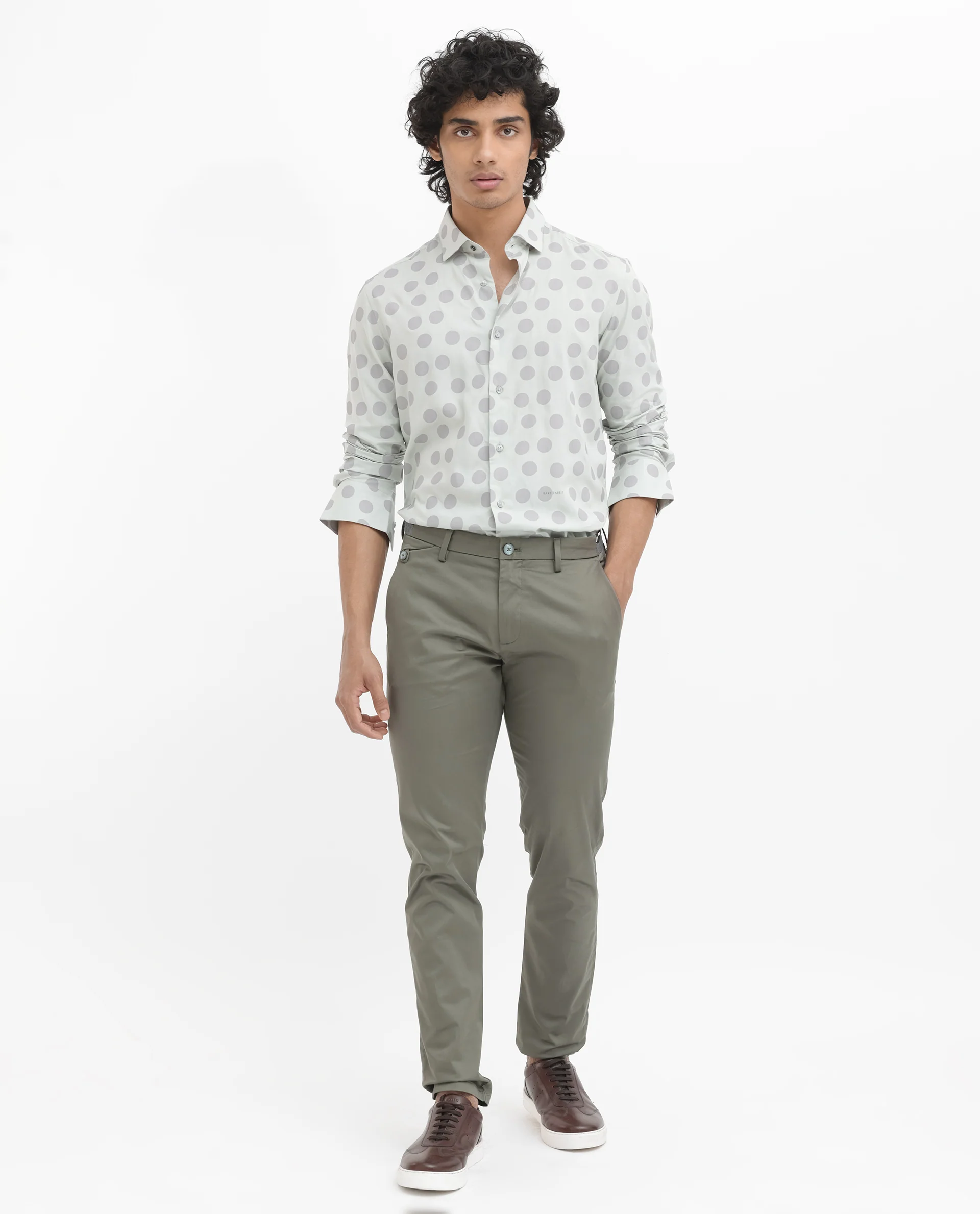 Rare Rabbit Men's Pucks Turq Viscose Polka Print Regular Fit Full Sleeve Collared Shirt - Image 2