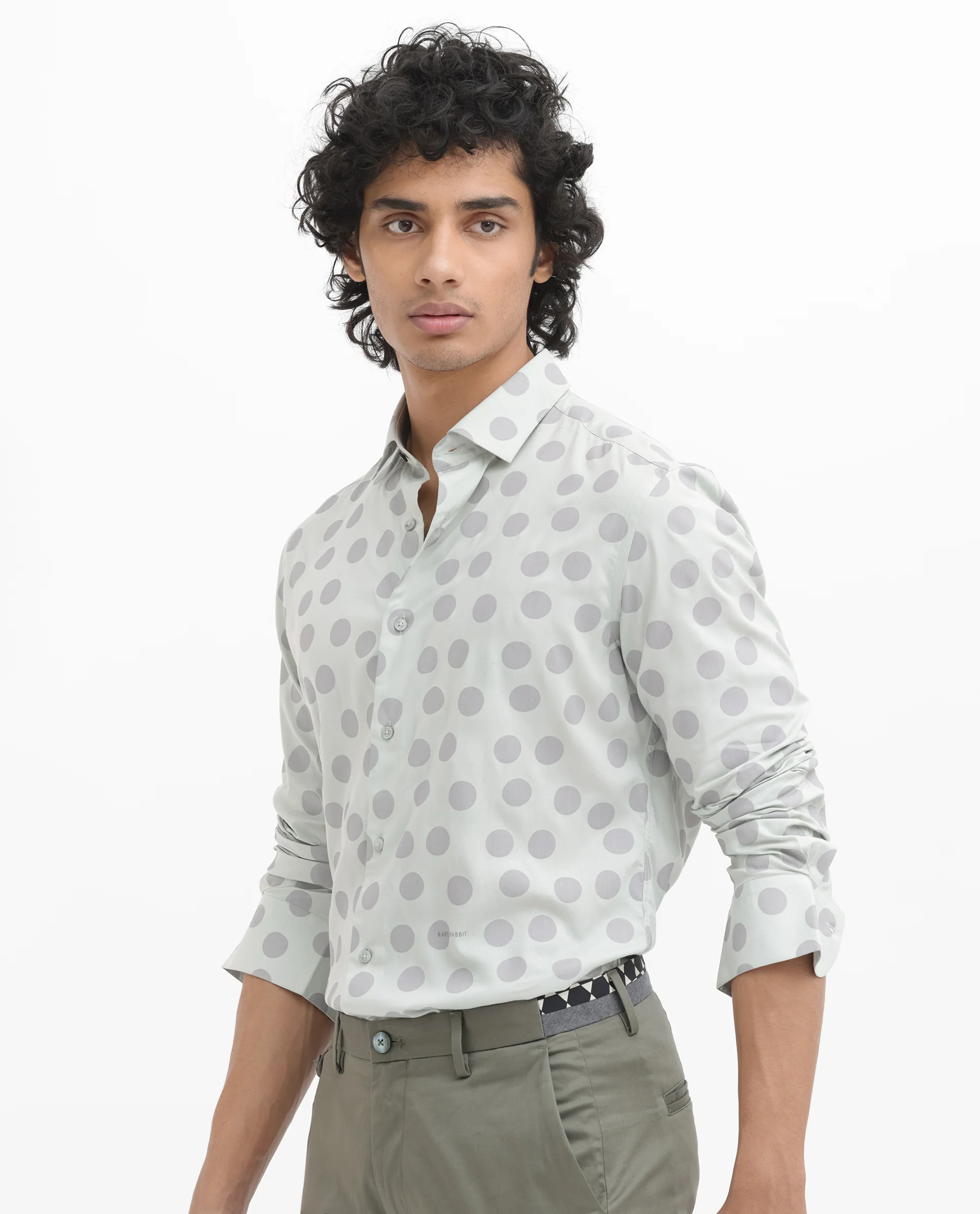 Rare Rabbit Men's Pucks Turq Viscose Polka Print Regular Fit Full Sleeve Collared Shirt - Image 6