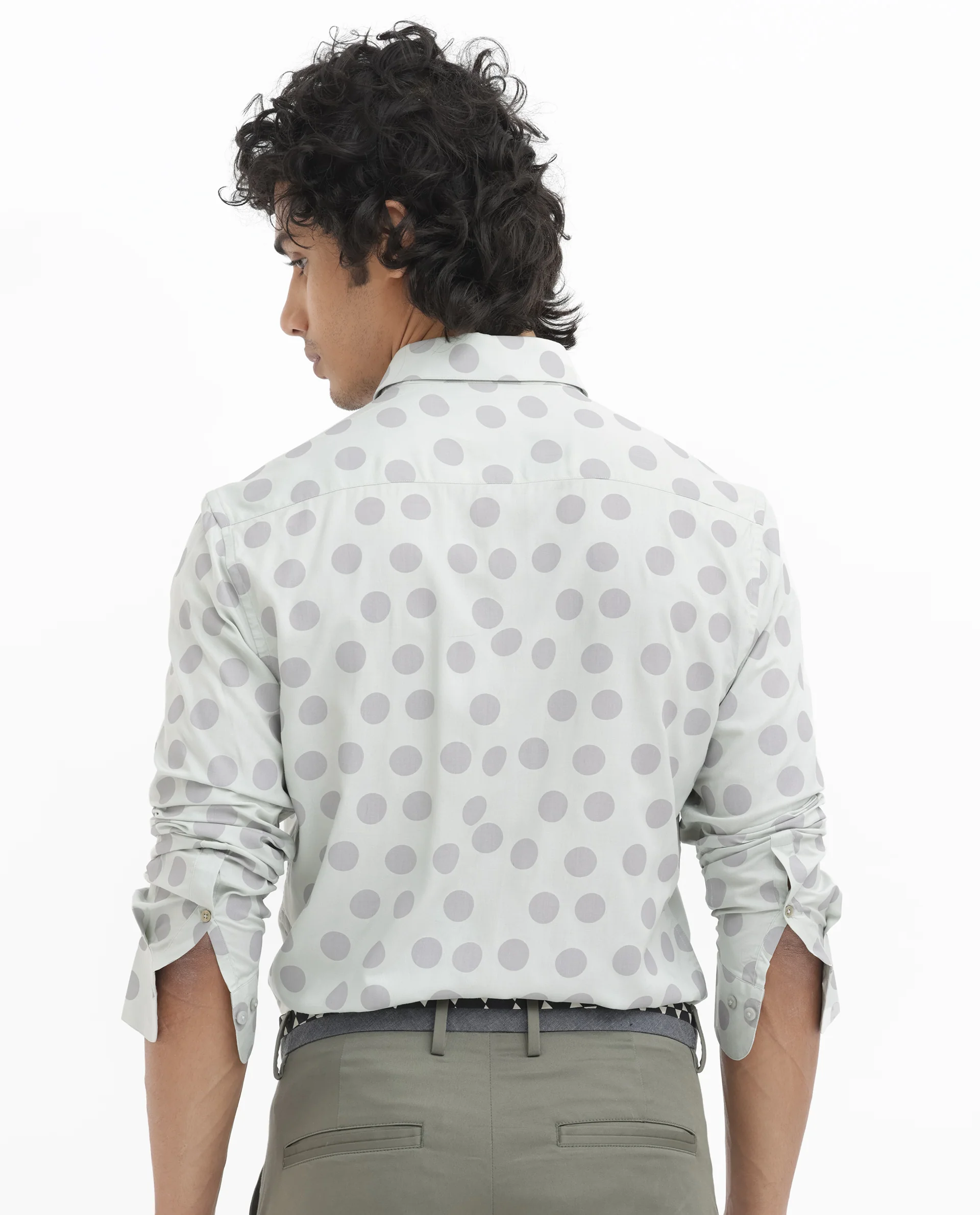 Rare Rabbit Men's Pucks Turq Viscose Polka Print Regular Fit Full Sleeve Collared Shirt - Image 8