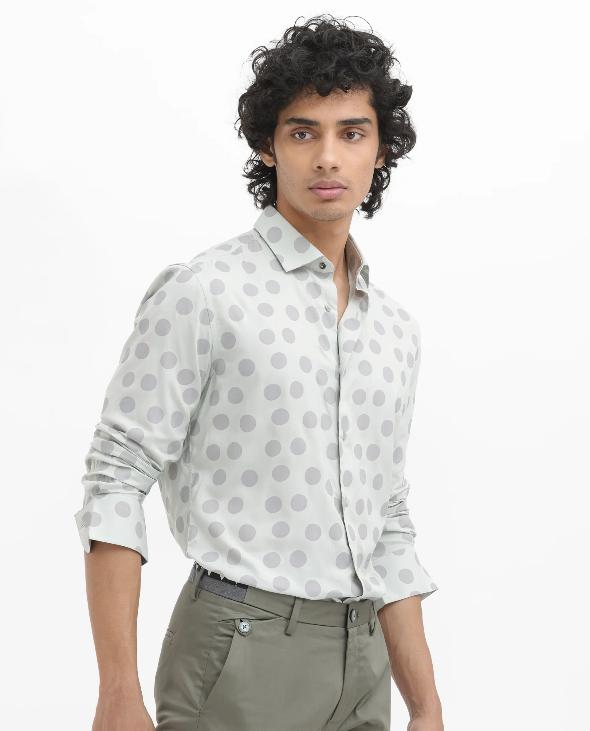 Rare Rabbit Men's Pucks Turq Viscose Polka Print Regular Fit Full Sleeve Collared Shirt - Image 9