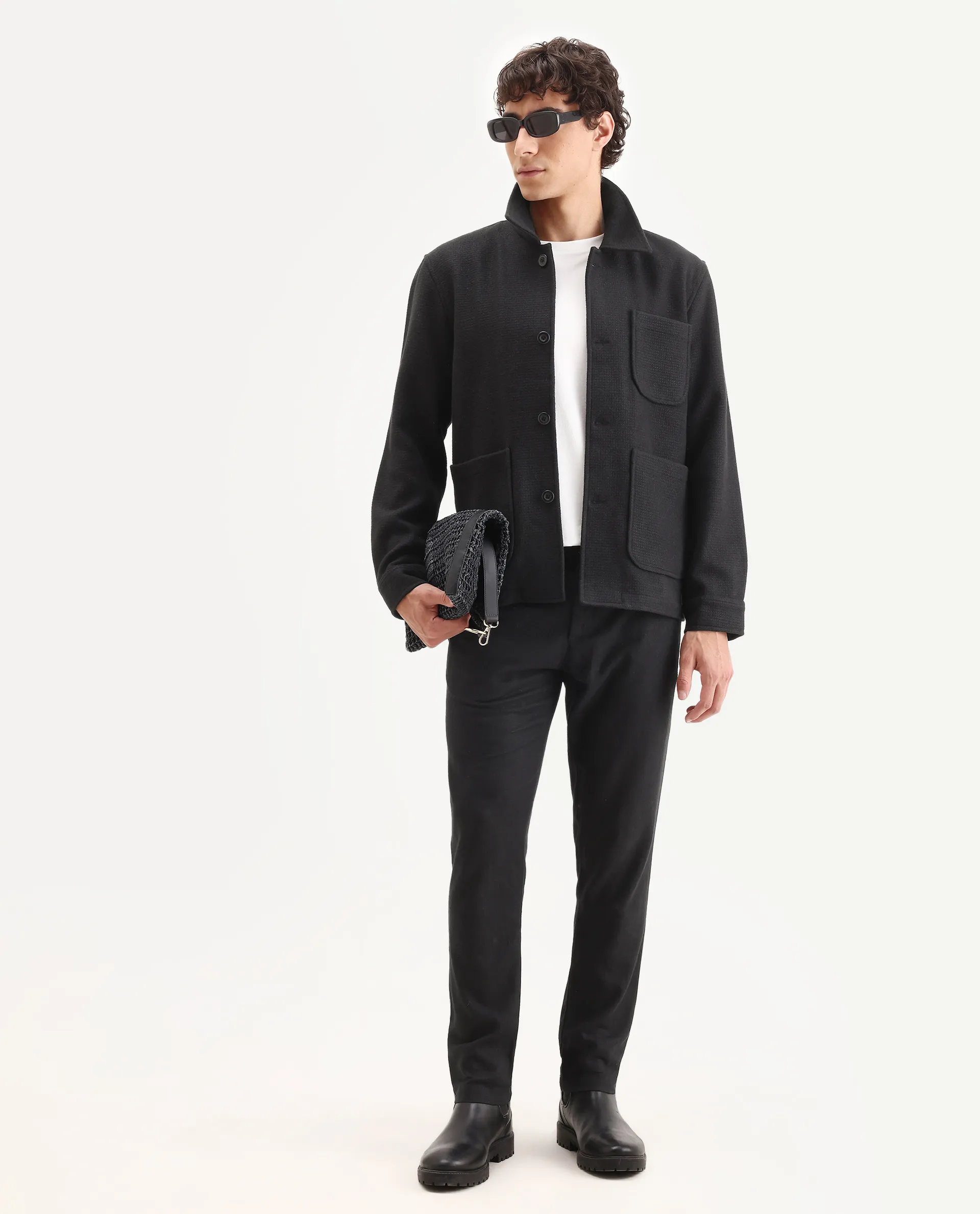 Rare Rabbit Men's Pufco-T Black Polyester Blend Fabric Collared Neck Regular Plain Jacket - Image 2