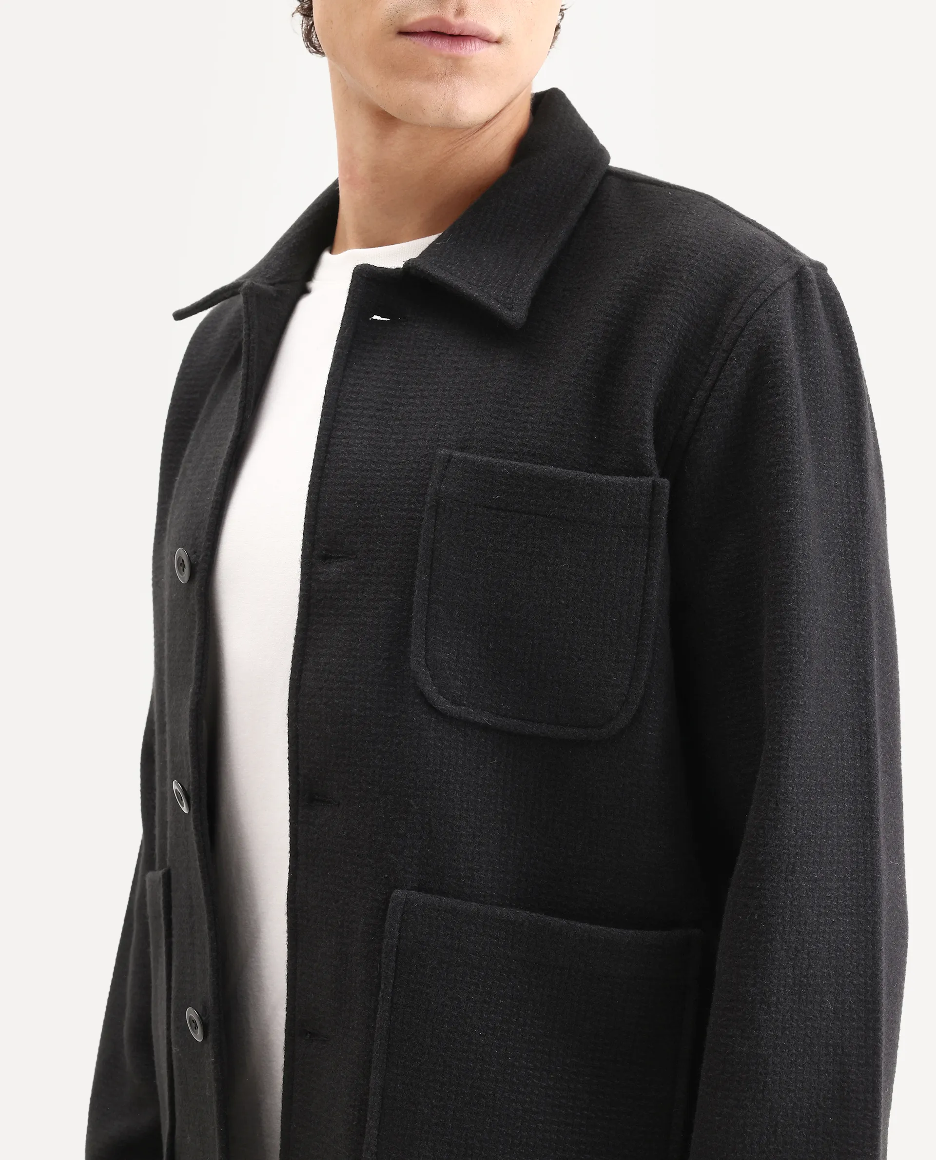 Rare Rabbit Men's Pufco-T Black Polyester Blend Fabric Collared Neck Regular Plain Jacket - Image 3