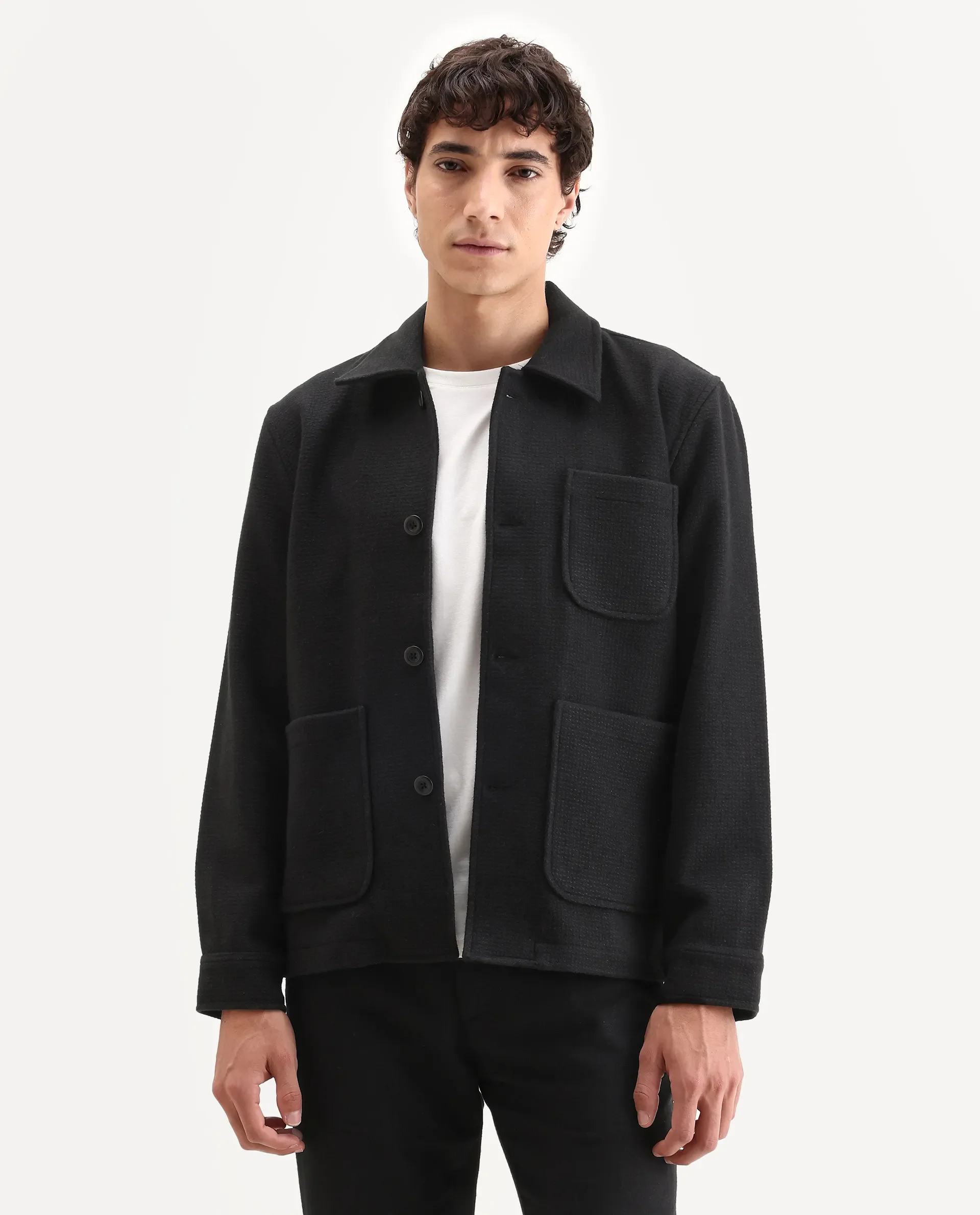 Rare Rabbit Men's Pufco-T Black Polyester Blend Fabric Collared Neck Regular Plain Jacket - Image 4