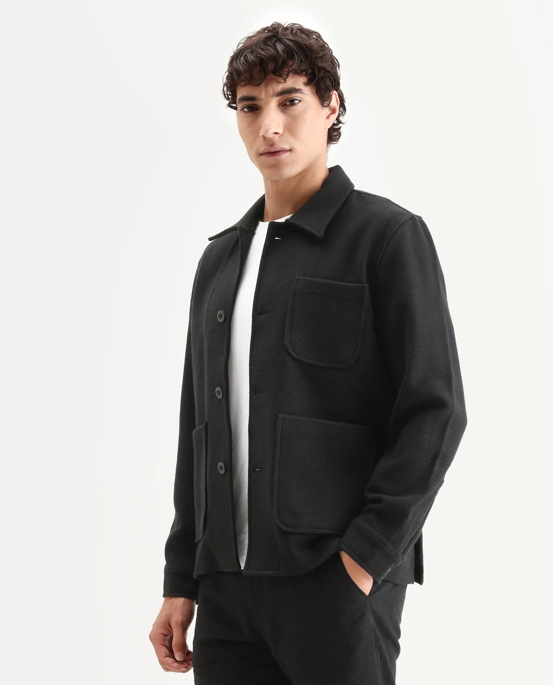 Rare Rabbit Men's Pufco-T Black Polyester Blend Fabric Collared Neck Regular Plain Jacket - Image 5