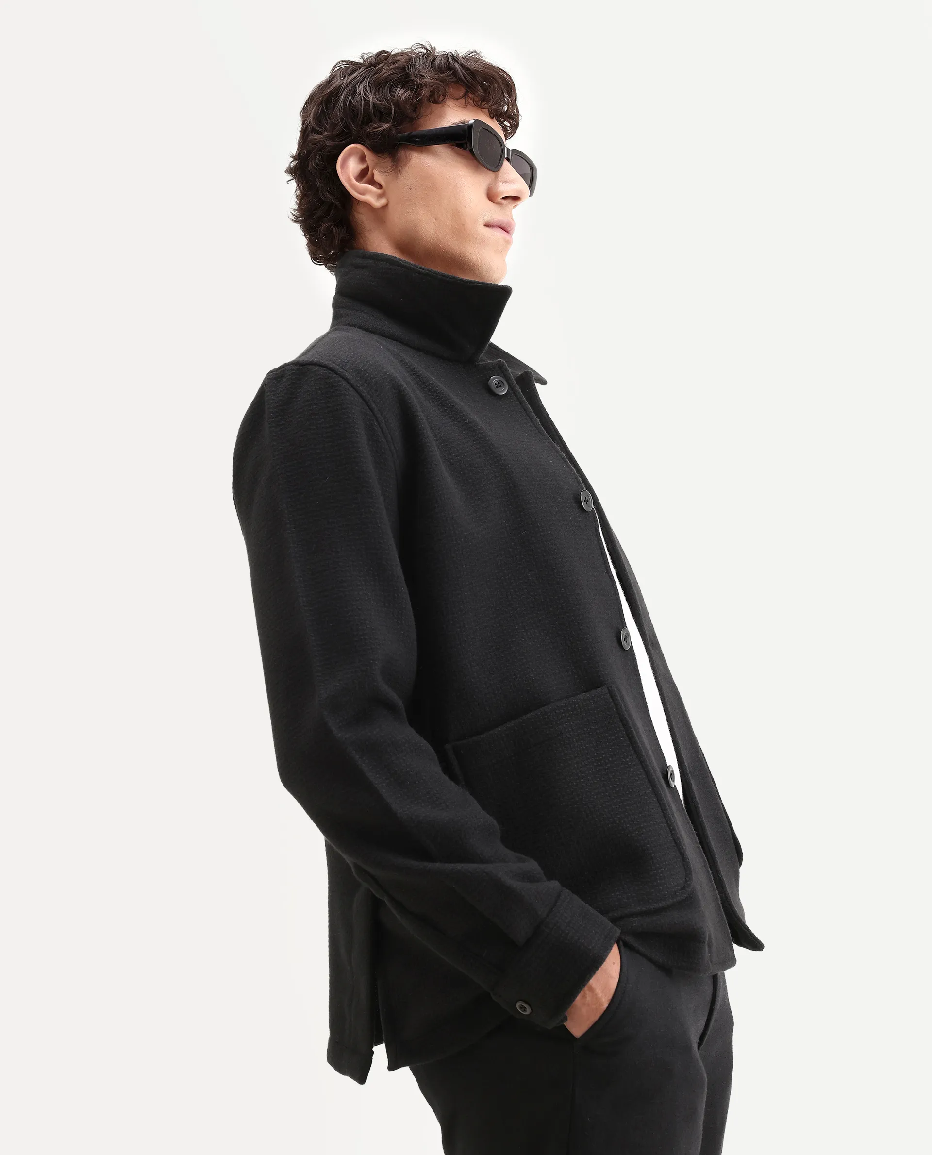 Rare Rabbit Men's Pufco-T Black Polyester Blend Fabric Collared Neck Regular Plain Jacket - Image 7