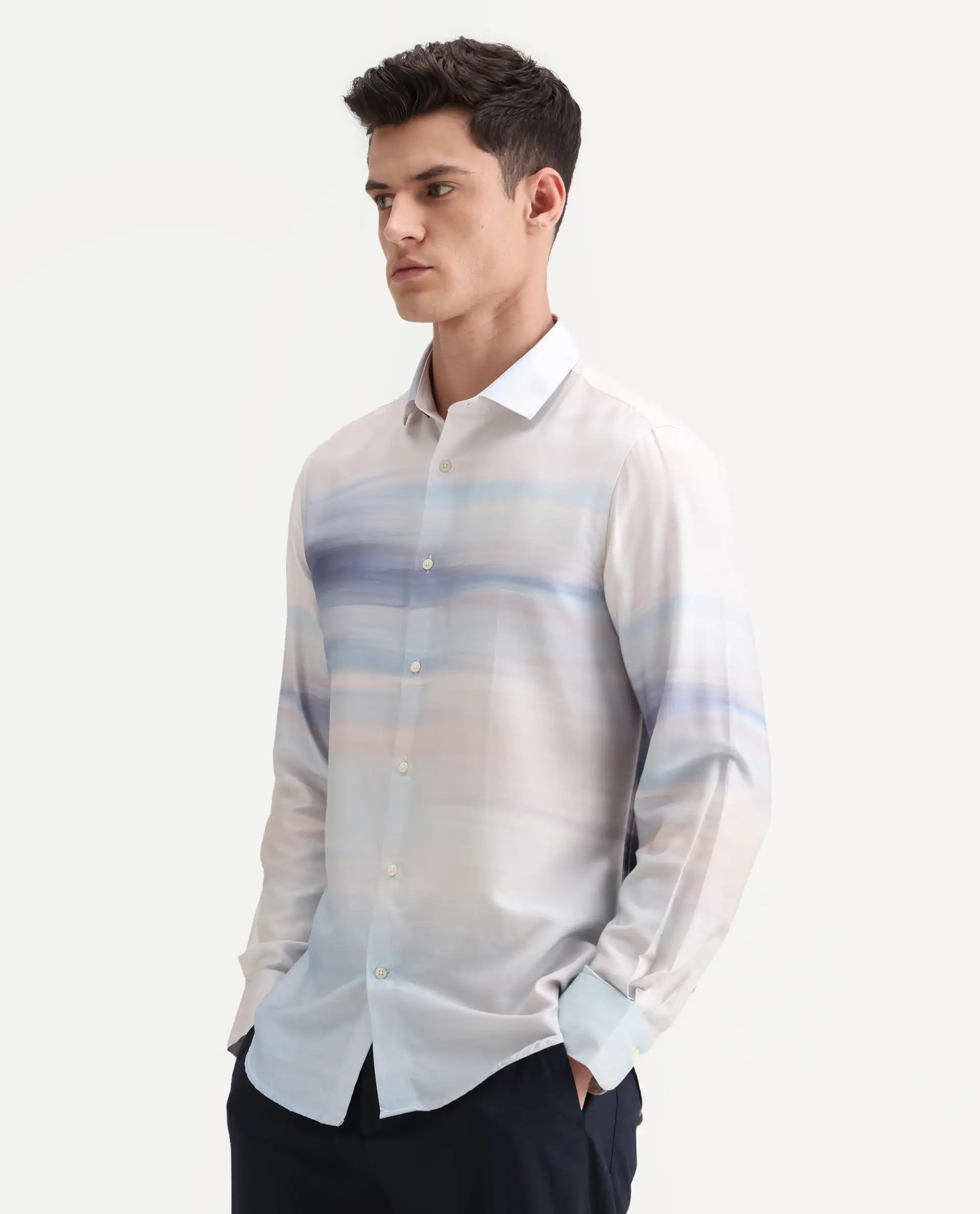 Rare Rabbit Men's Pumot Off White Cotton Blend Abstract Print Regular Fit Full Sleeve Collared Shirt - Image 4