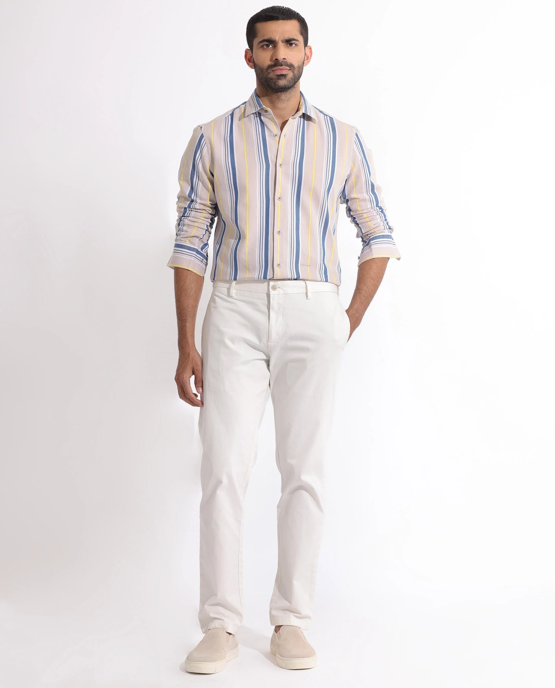 Rare Rabbit Men's Purit Dusky Brown Cotton Striped Print Regular Fit Full Sleeve Collared Shirt - Image 2