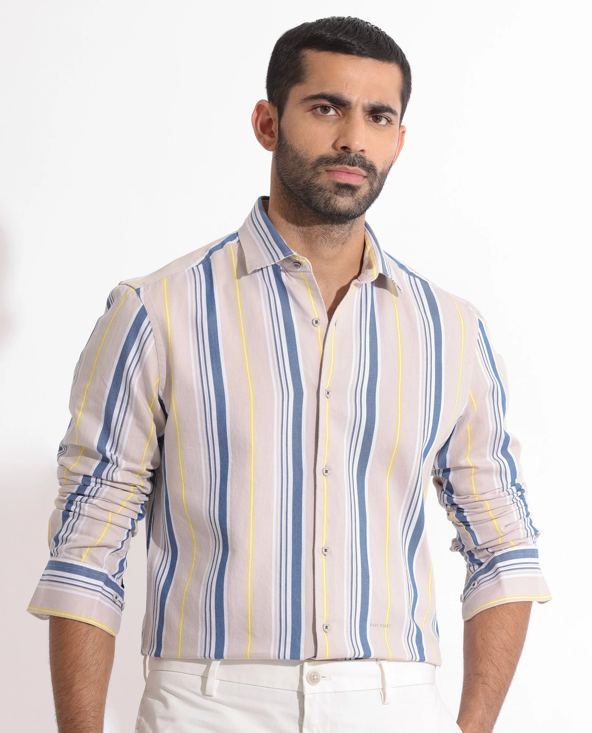 Rare Rabbit Men's Purit Dusky Brown Cotton Striped Print Regular Fit Full Sleeve Collared Shirt - Image 3