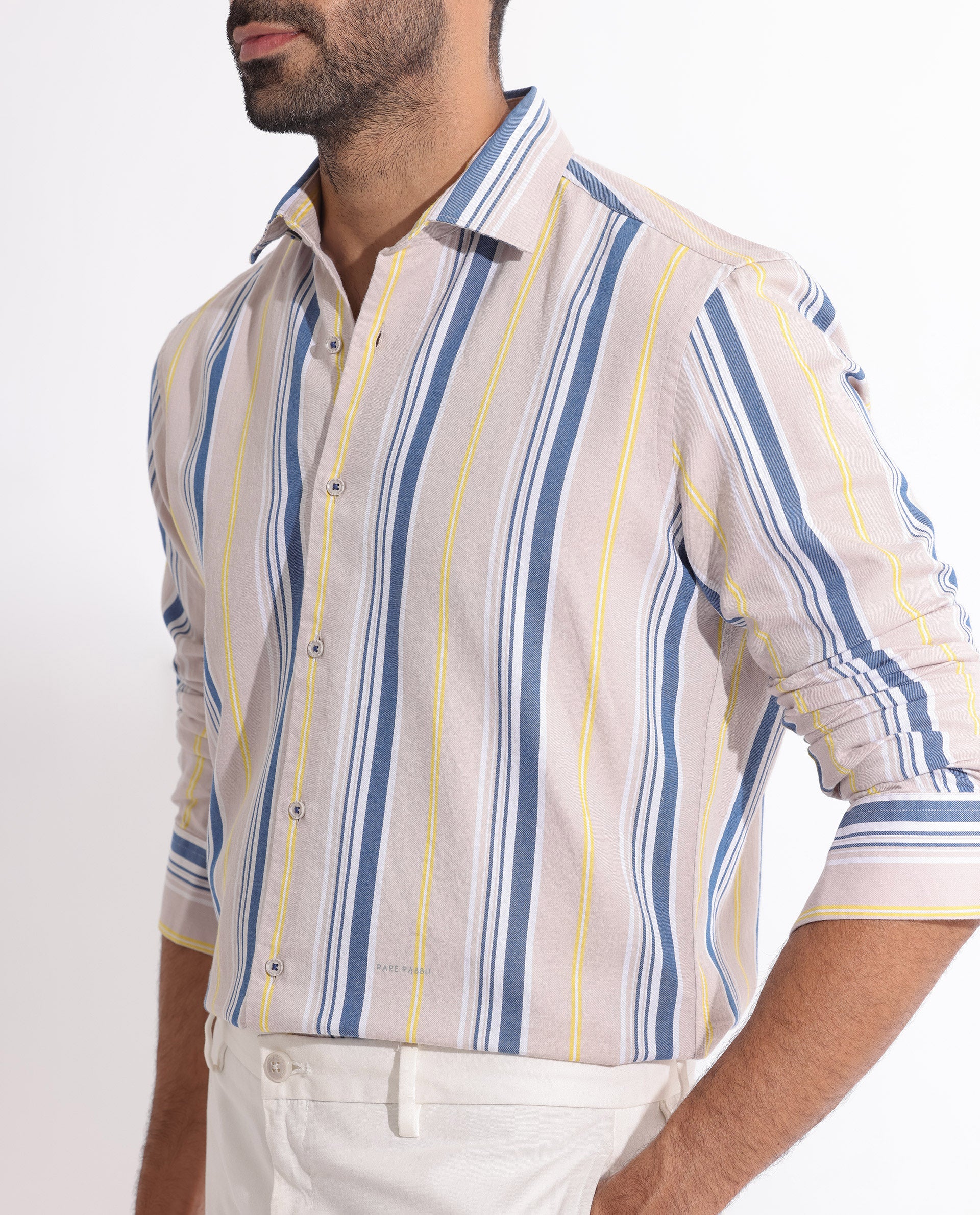 Rare Rabbit Men's Purit Dusky Brown Cotton Striped Print Regular Fit Full Sleeve Collared Shirt - Image 5
