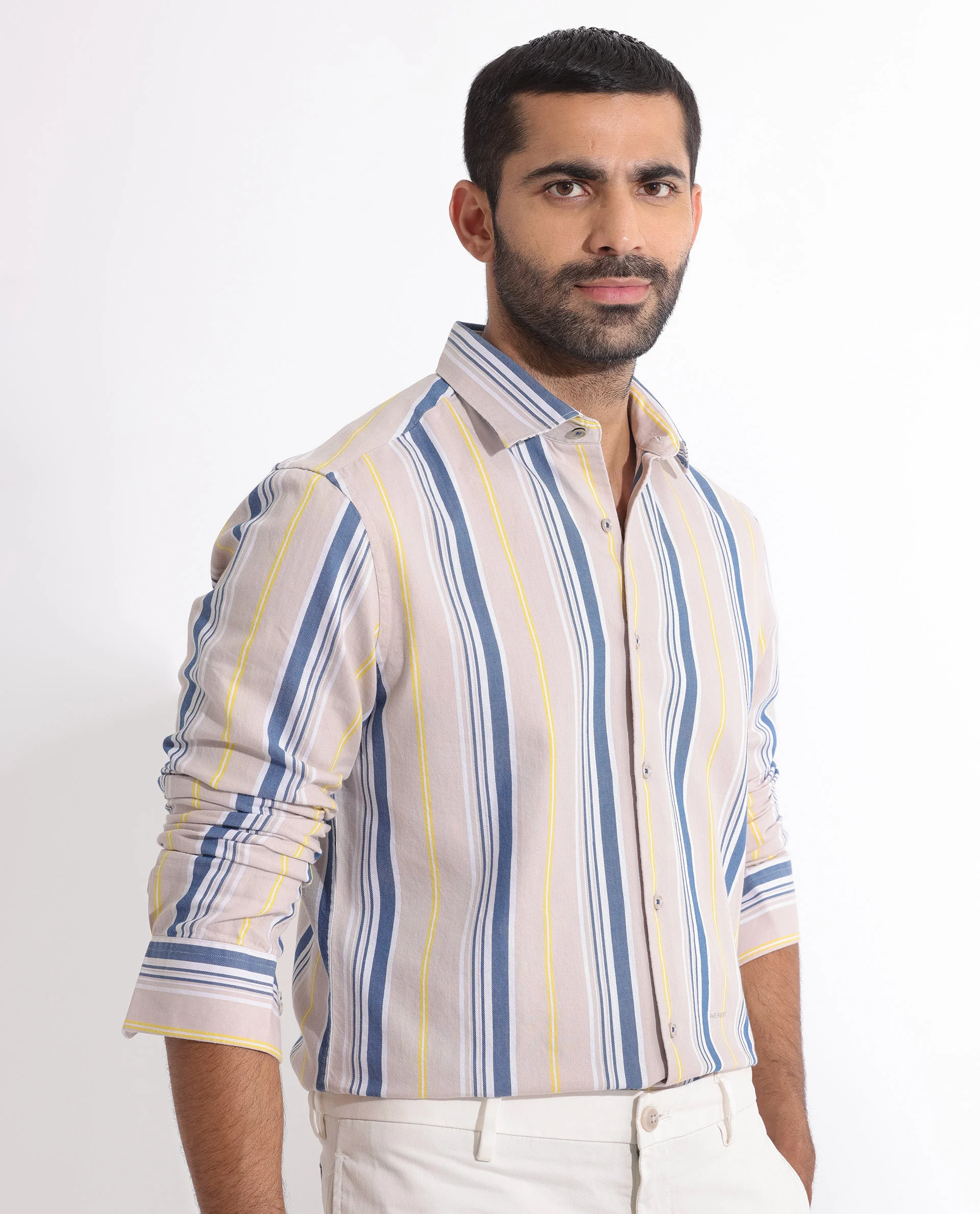 Rare Rabbit Men's Purit Dusky Brown Cotton Striped Print Regular Fit Full Sleeve Collared Shirt - Image 6