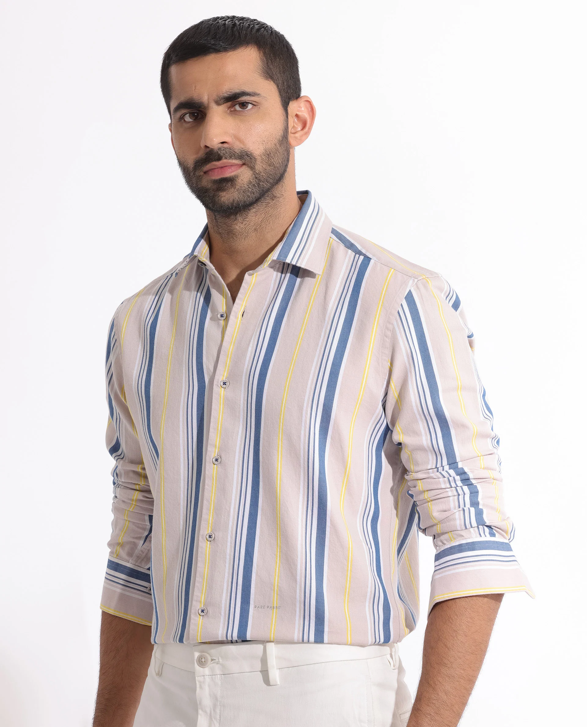 Rare Rabbit Men's Purit Dusky Brown Cotton Striped Print Regular Fit Full Sleeve Collared Shirt - Image 8