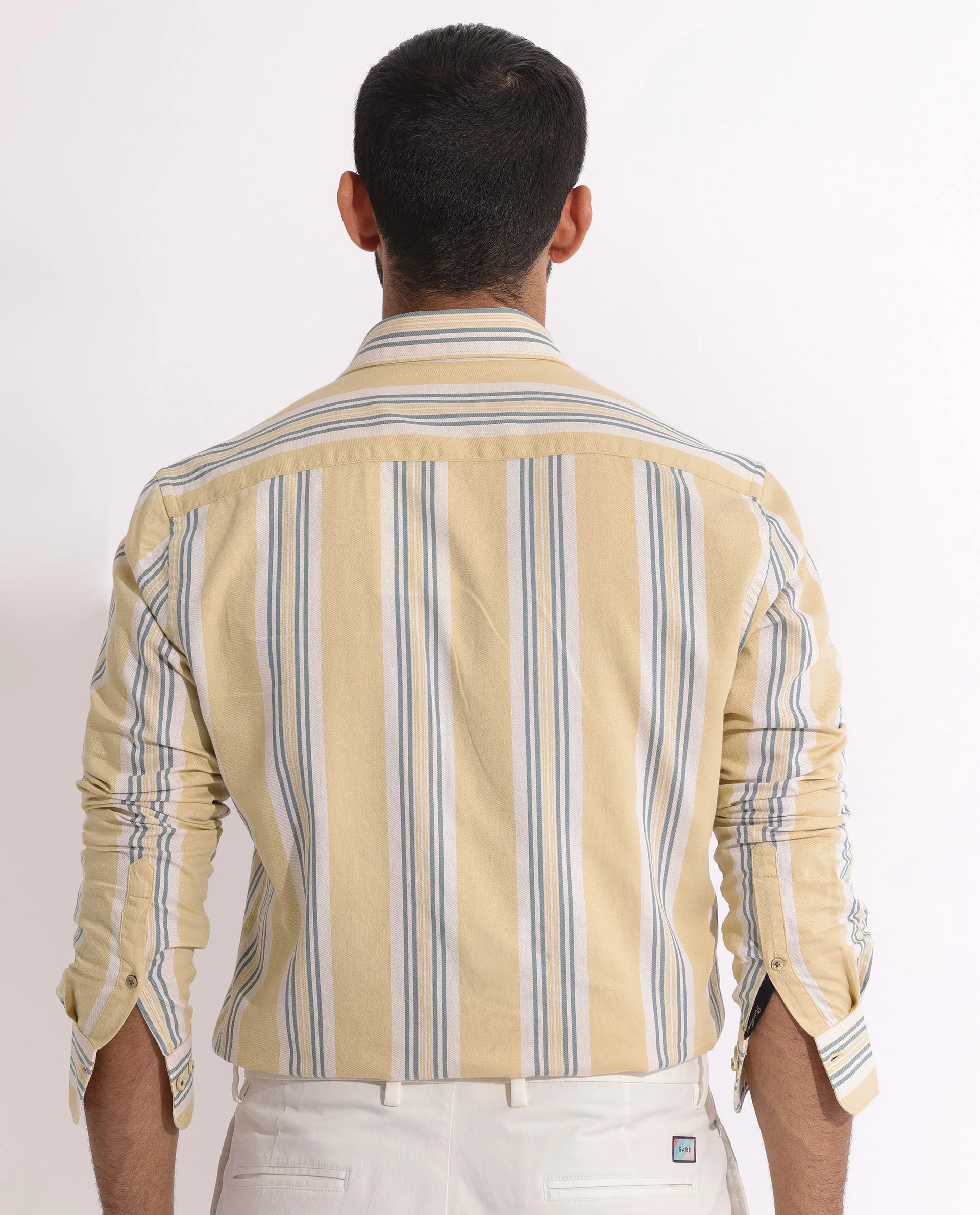 Rare Rabbit Men's Purit Dusky Yellow Cotton Striped Print Regular Fit Full Sleeve Collared Shirt - Image 9