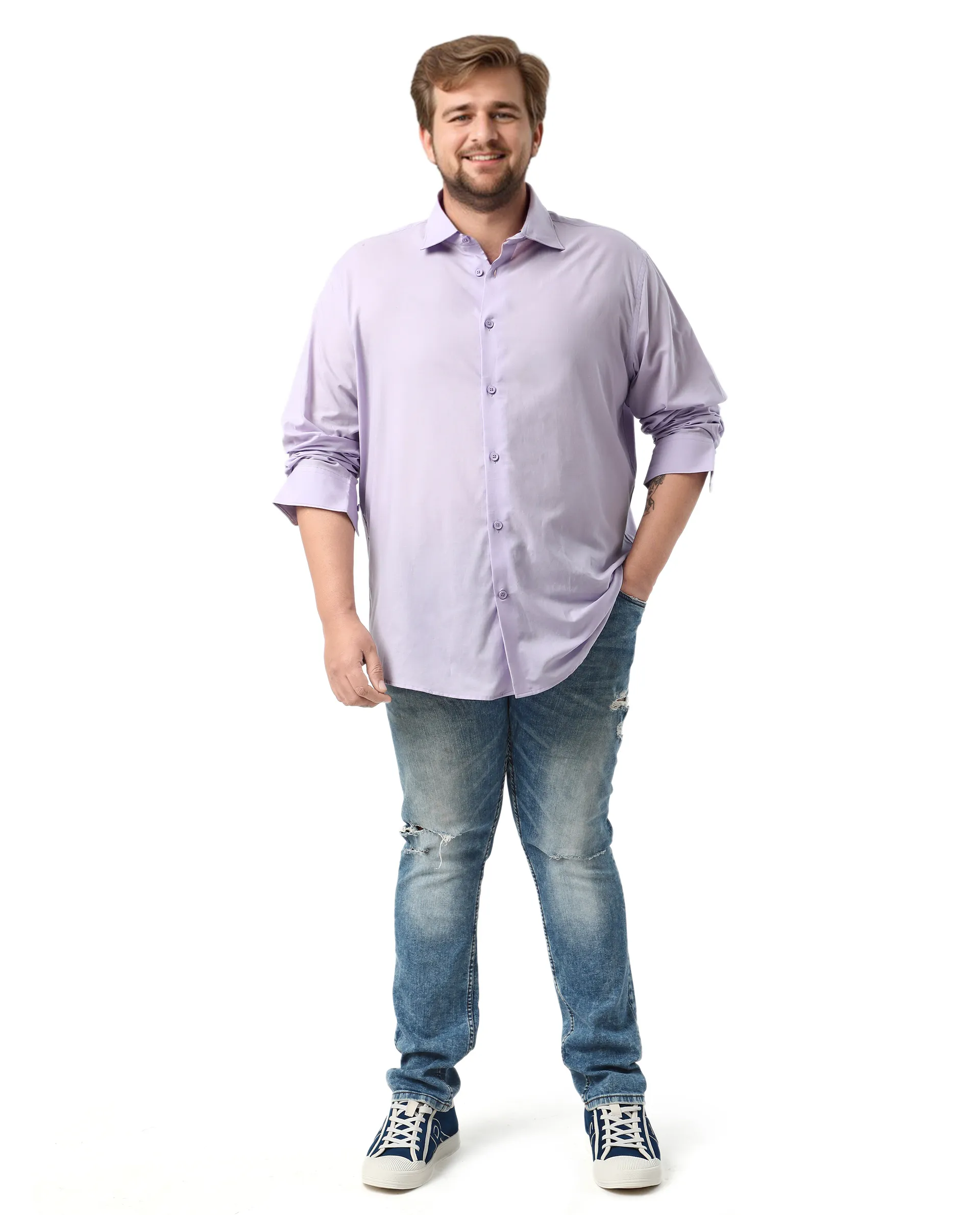 Rare Rabbit Men's Purl Big Purple Cotton Fabric Full Sleeve Collared Neck Plain Shirt - Image 2