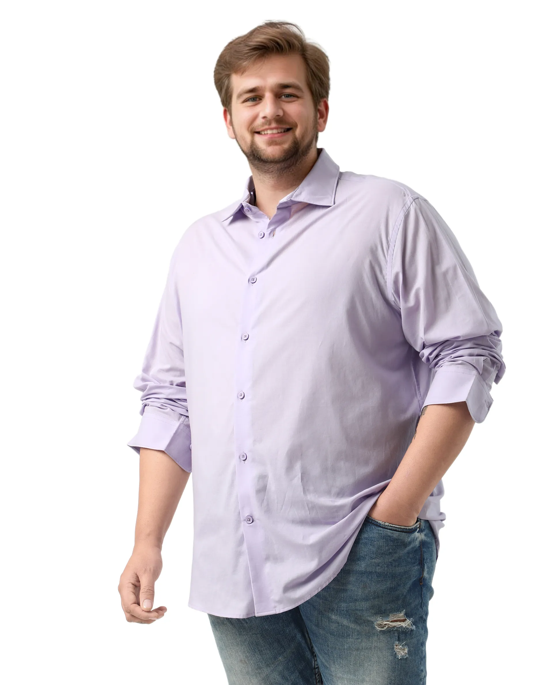 Rare Rabbit Men's Purl Big Purple Cotton Fabric Full Sleeve Collared Neck Plain Shirt - Image 4
