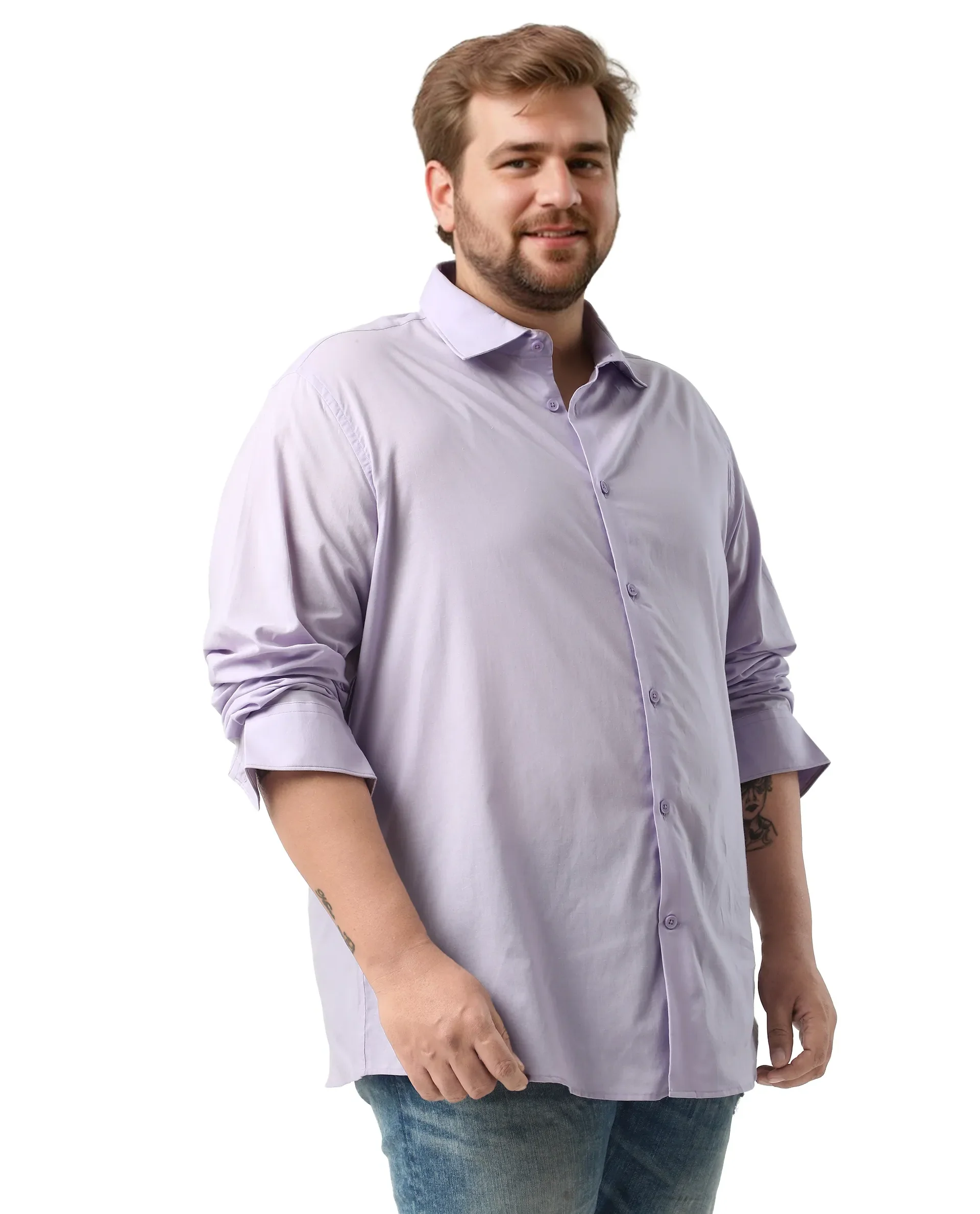 Rare Rabbit Men's Purl Big Purple Cotton Fabric Full Sleeve Collared Neck Plain Shirt - Image 5