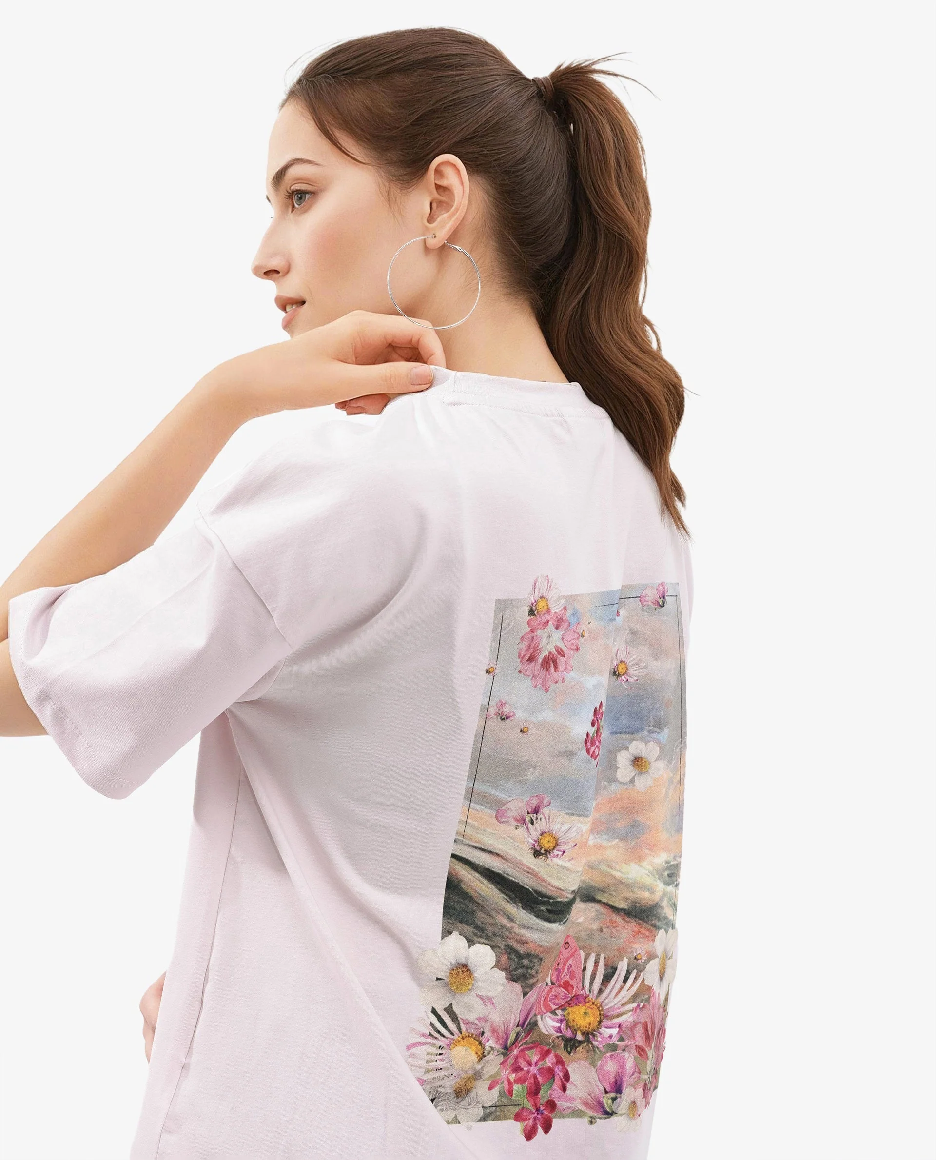 Rareism Women's Purpulent Pastel Pink Cotton Blend Crew Neck Graphic Print Boxy Fit T-Shirt