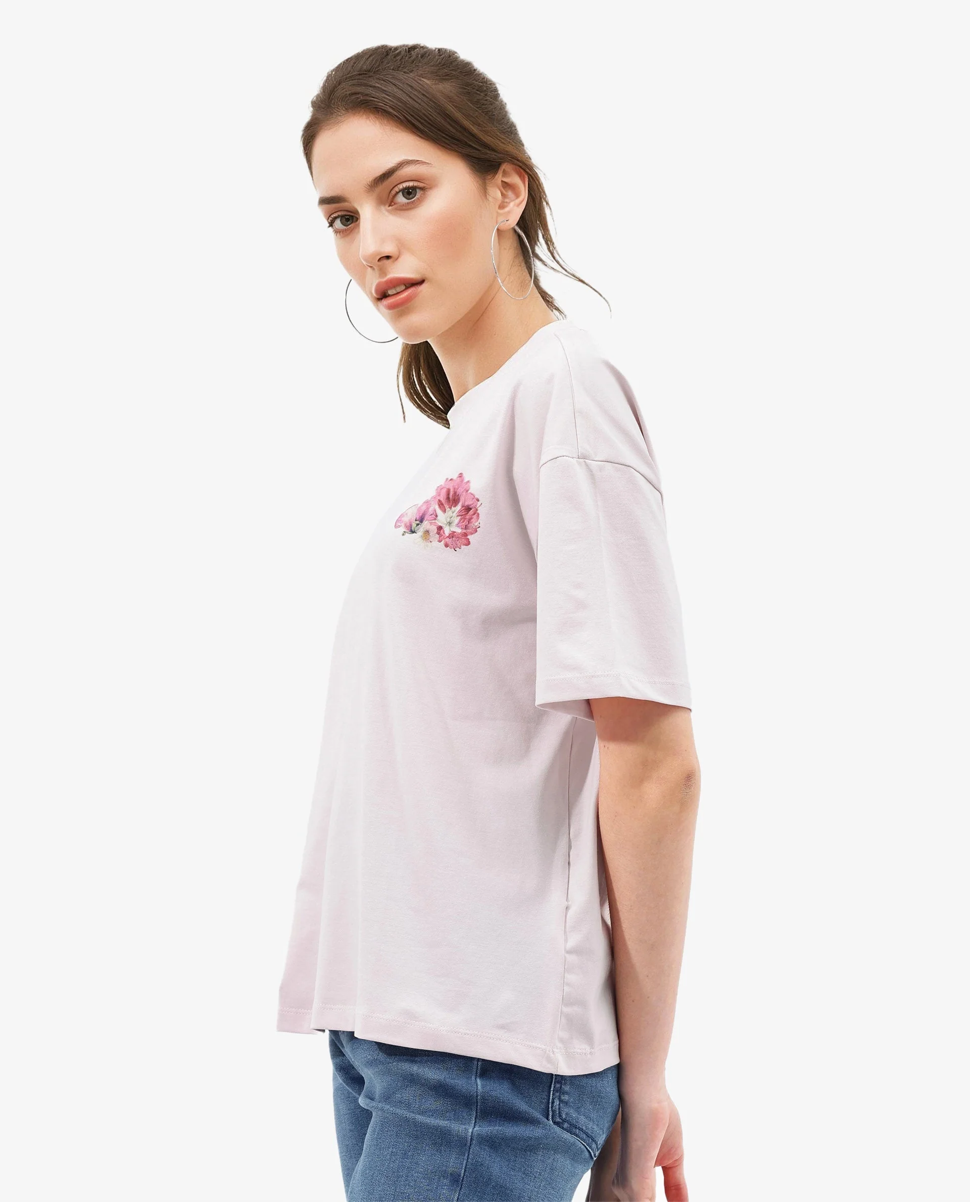 Rareism Women's Purpulent Pastel Pink Cotton Blend Crew Neck Graphic Print Boxy Fit T-Shirt - Image 10