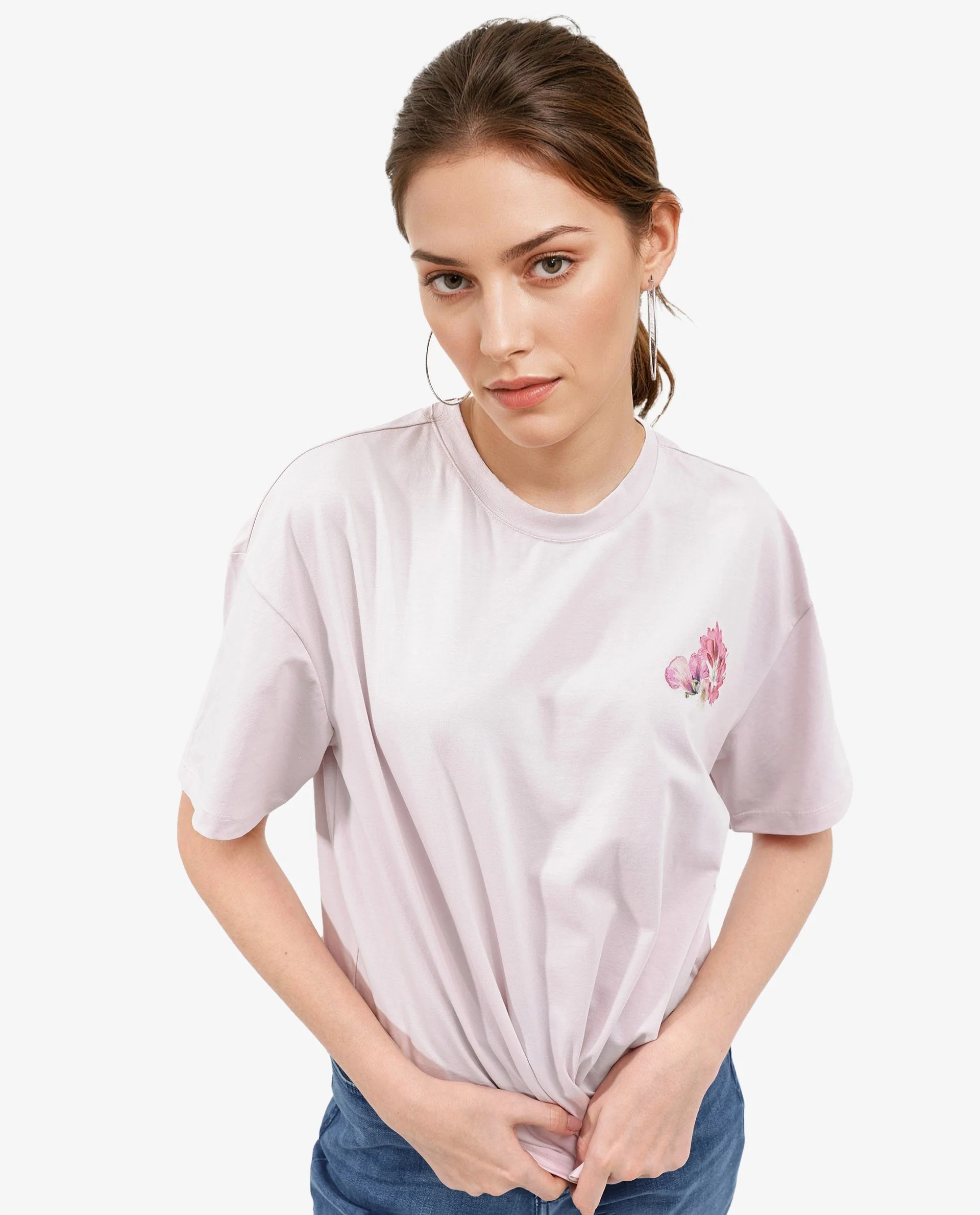 Rareism Women's Purpulent Pastel Pink Cotton Blend Crew Neck Graphic Print Boxy Fit T-Shirt - Image 11