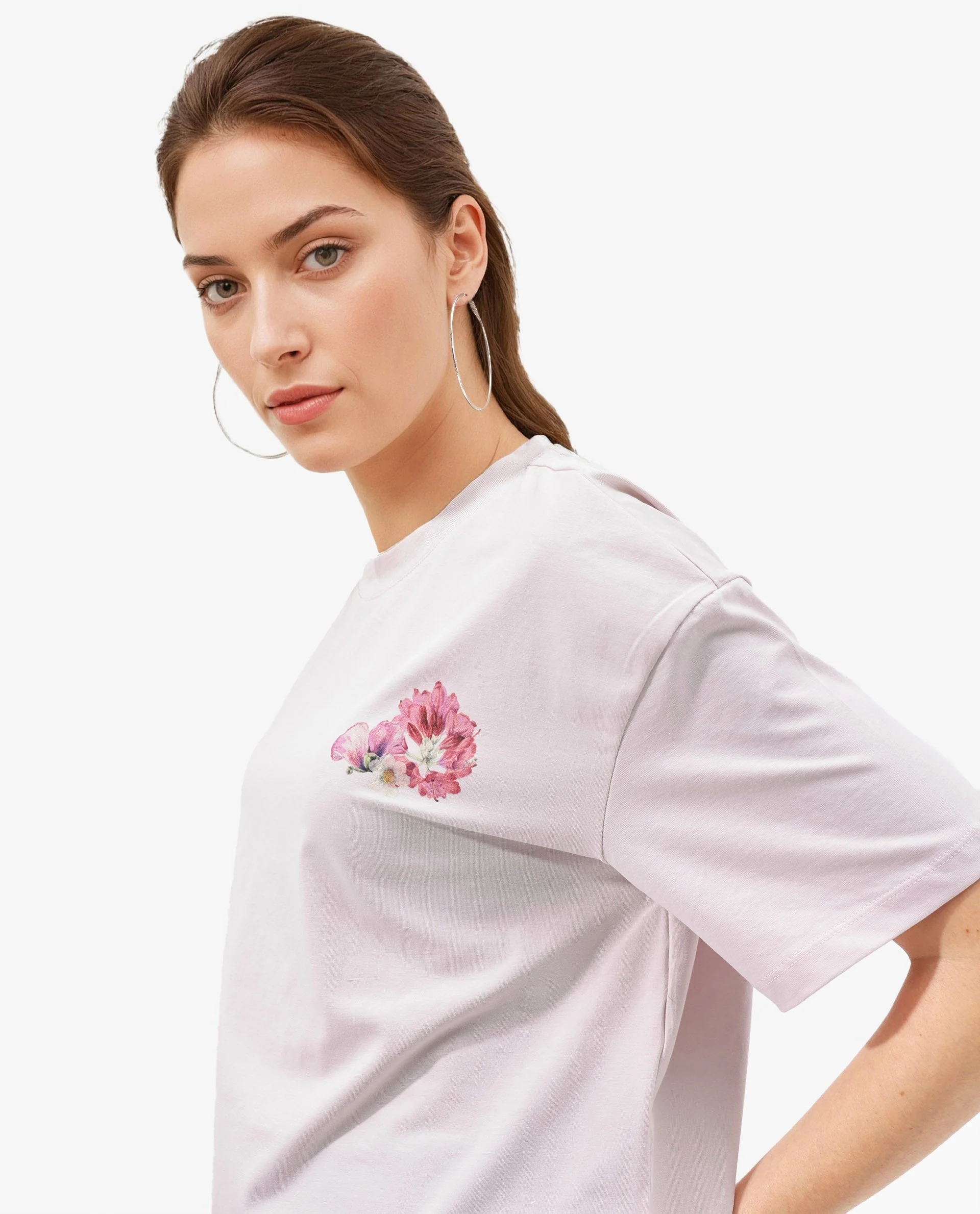 Rareism Women's Purpulent Pastel Pink Cotton Blend Crew Neck Graphic Print Boxy Fit T-Shirt - Image 6