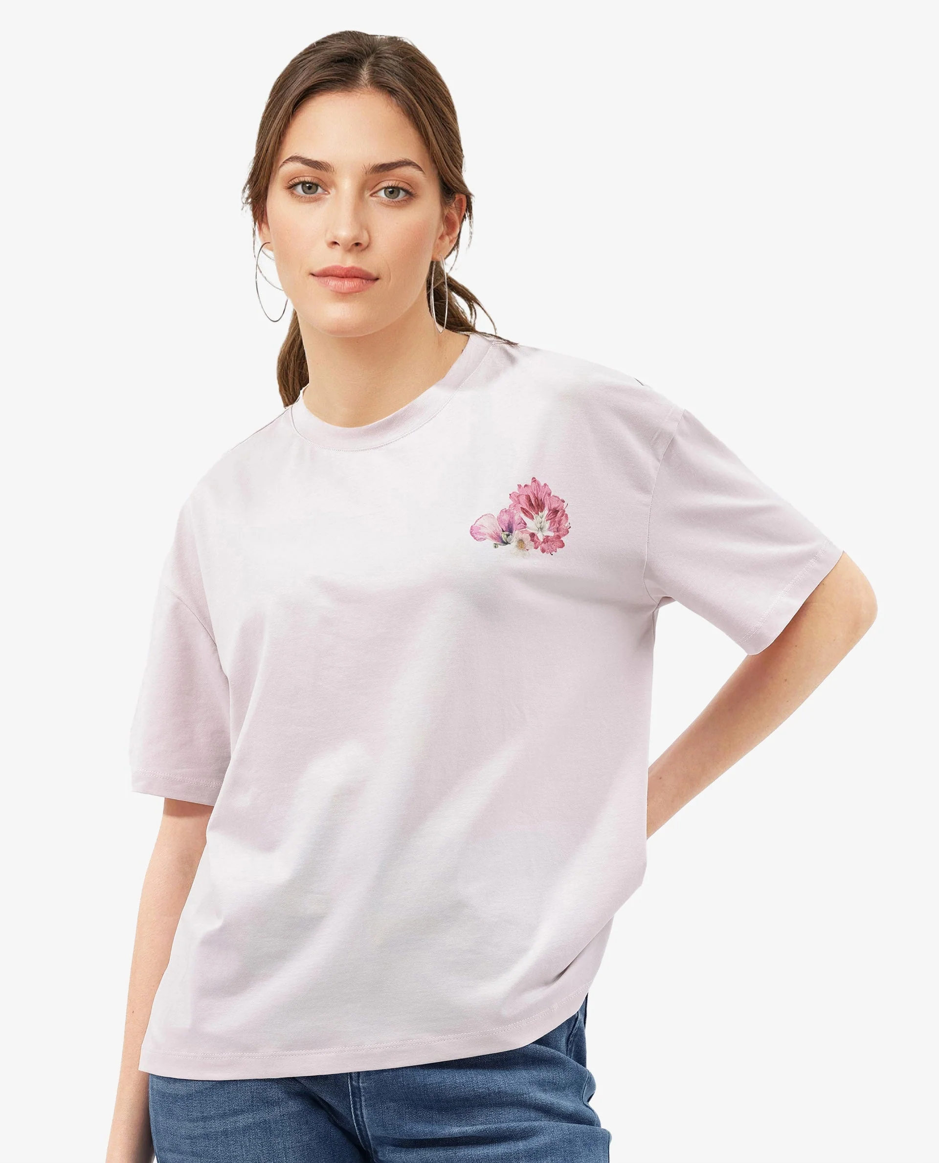 Rareism Women's Purpulent Pastel Pink Cotton Blend Crew Neck Graphic Print Boxy Fit T-Shirt - Image 8