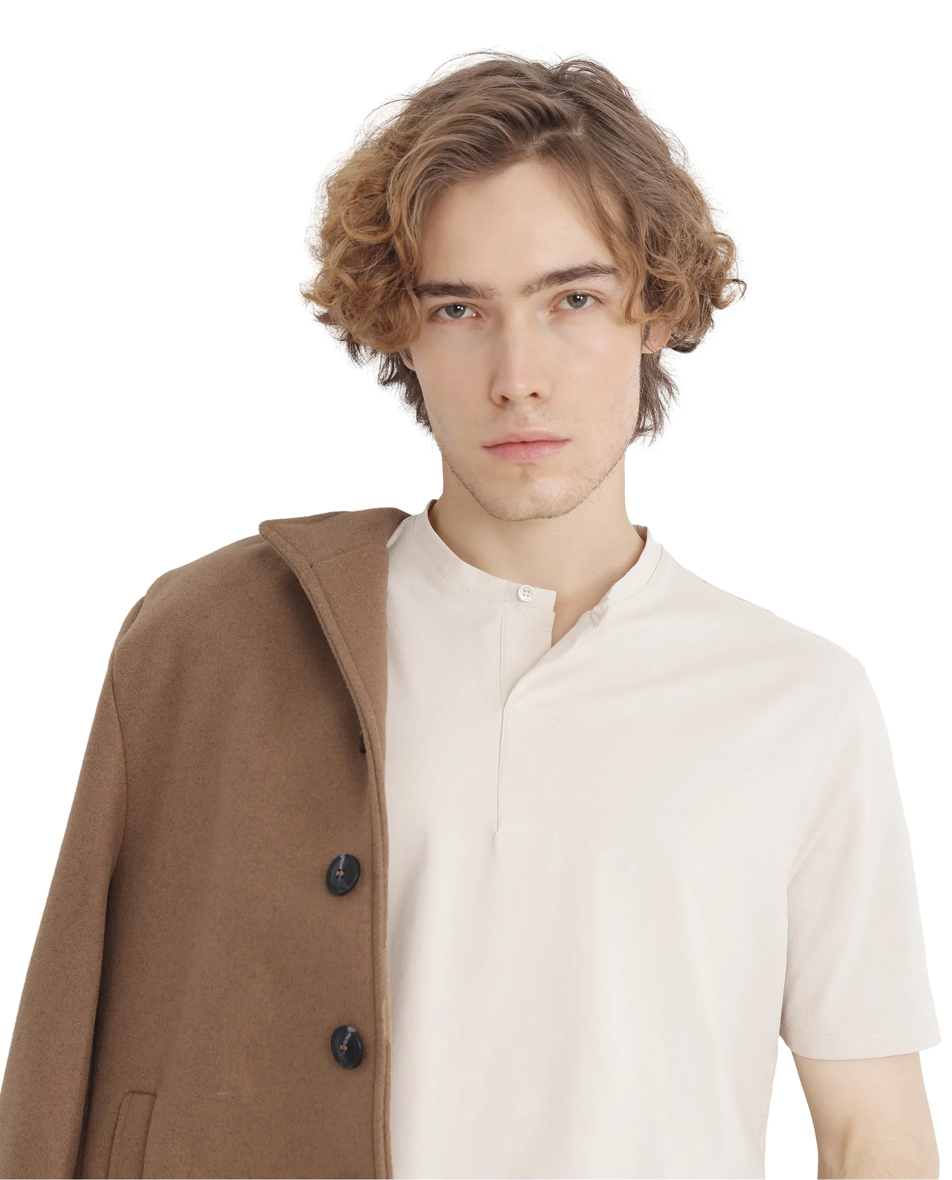 Rare Rabbit Men's Purt Beige Cotton Blend Plain Regular Fit Half Sleeve Crew Neck T-Shirt - Image 2