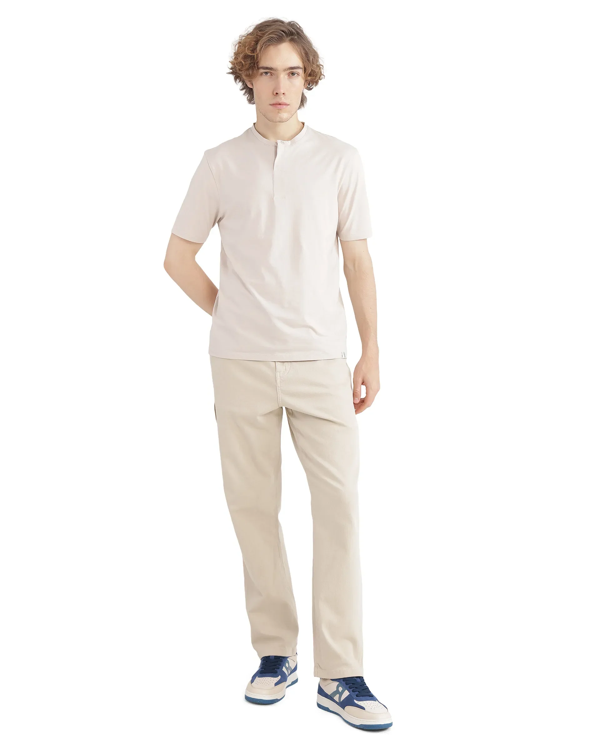 Rare Rabbit Men's Purt Beige Cotton Blend Plain Regular Fit Half Sleeve Crew Neck T-Shirt - Image 3