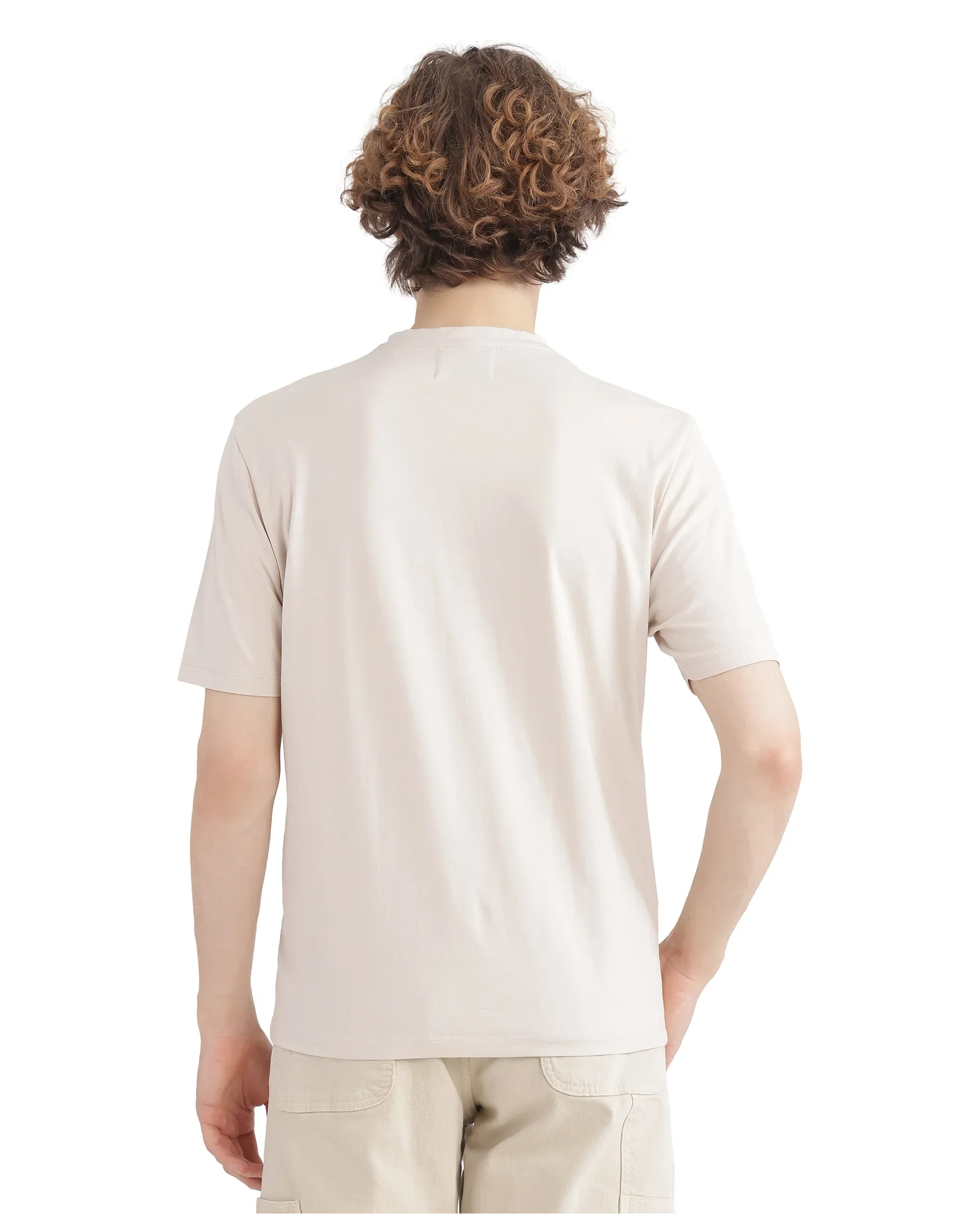Rare Rabbit Men's Purt Beige Cotton Blend Plain Regular Fit Half Sleeve Crew Neck T-Shirt - Image 6
