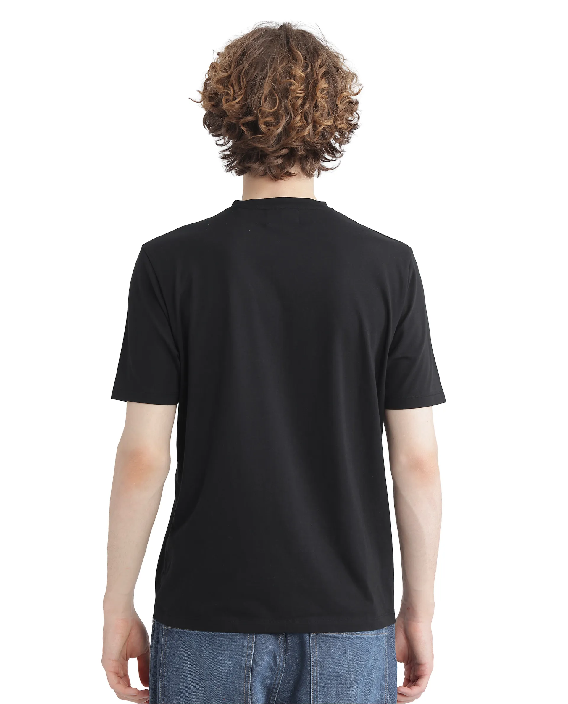 Rare Rabbit Men's Purt Black Cotton Blend Plain Regular Fit Half Sleeve Crew Neck T-Shirt - Image 6