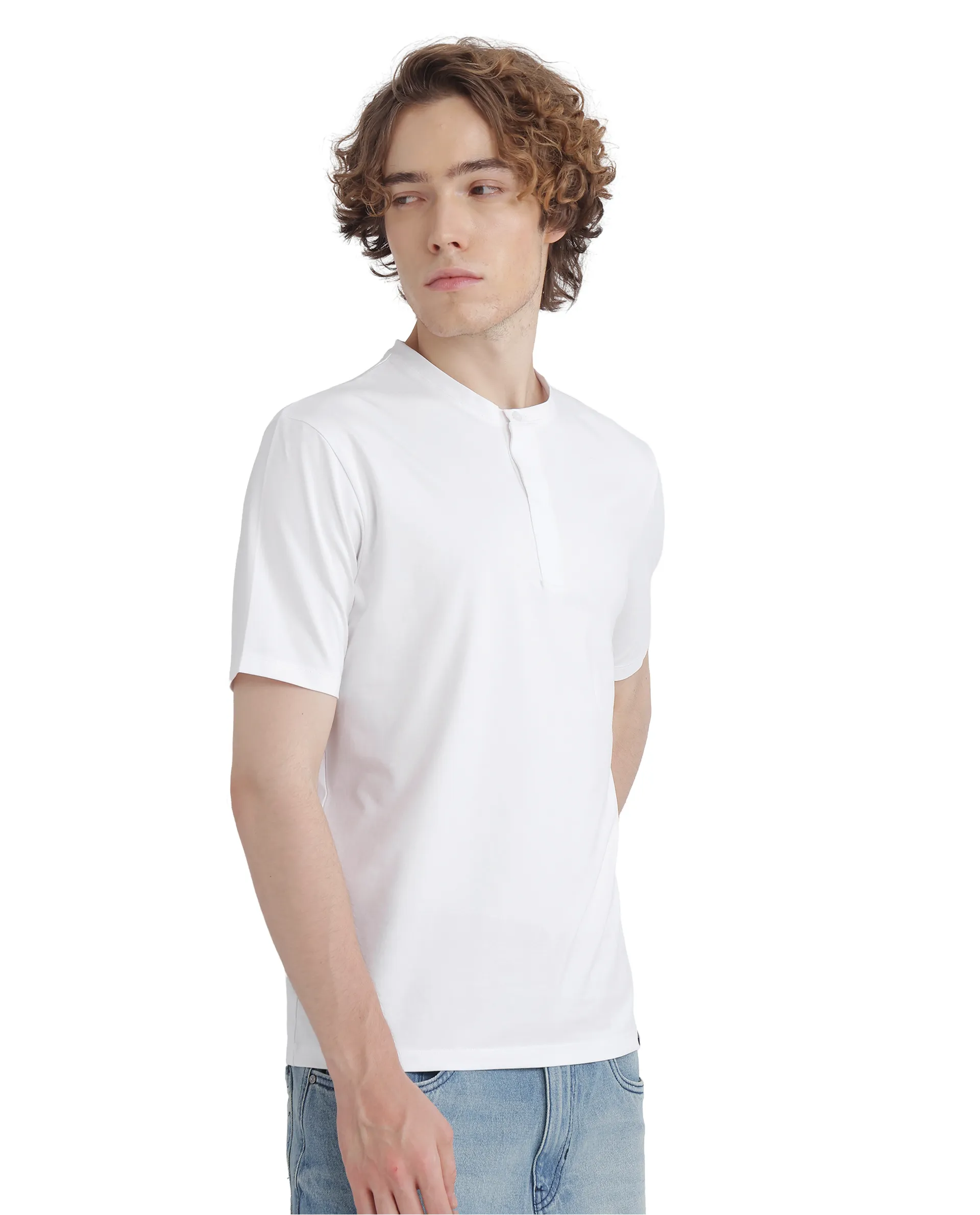 Rare Rabbit Men's Purt White Cotton Blend Plain Regular Fit Half Sleeve Crew Neck T-Shirt - Image 3