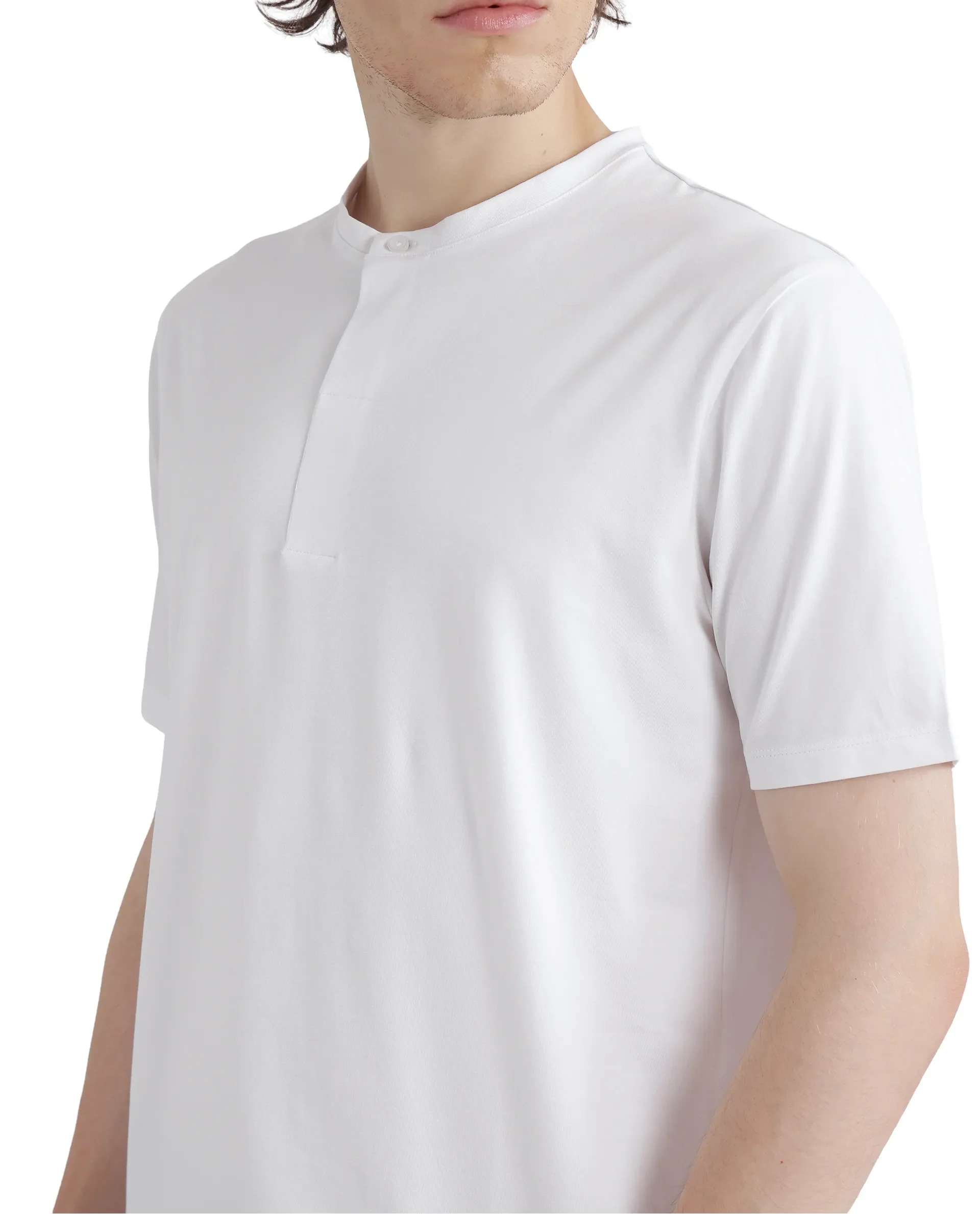 Rare Rabbit Men's Purt White Cotton Blend Plain Regular Fit Half Sleeve Crew Neck T-Shirt - Image 6