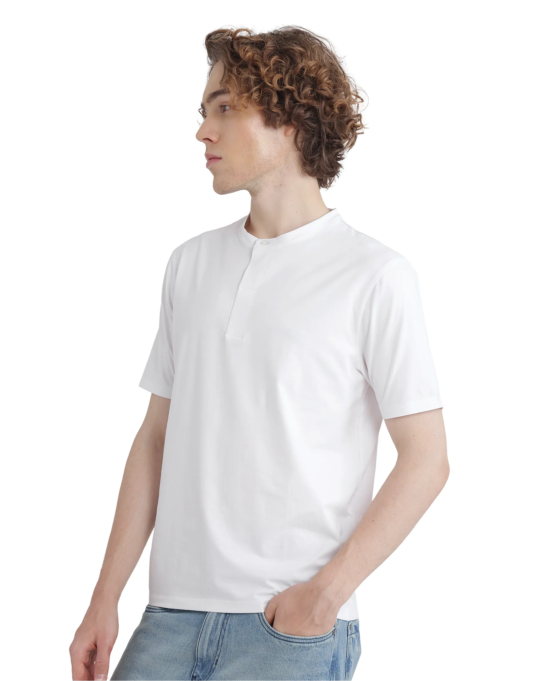 Rare Rabbit Men's Purt White Cotton Blend Plain Regular Fit Half Sleeve Crew Neck T-Shirt - Image 7