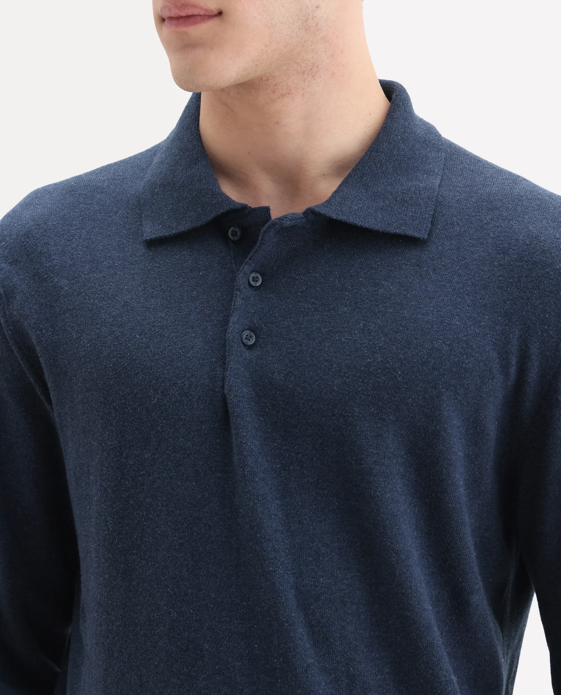 Rare Rabbit Men's Pyer Navy Flat Knit Plain Regular Fit Full Sleeve Polo - Image 3