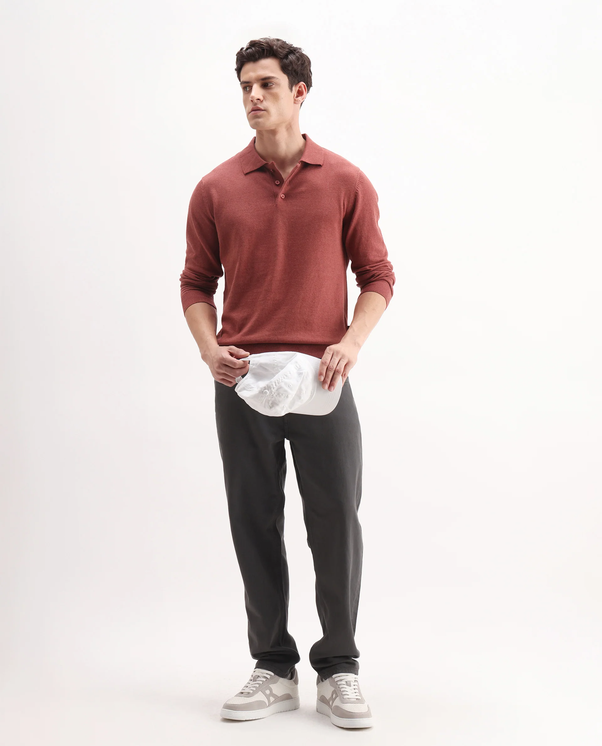 Rare Rabbit Men's Pyer Red Flat Knit Plain Regular Fit Full Sleeve Polo - Image 2